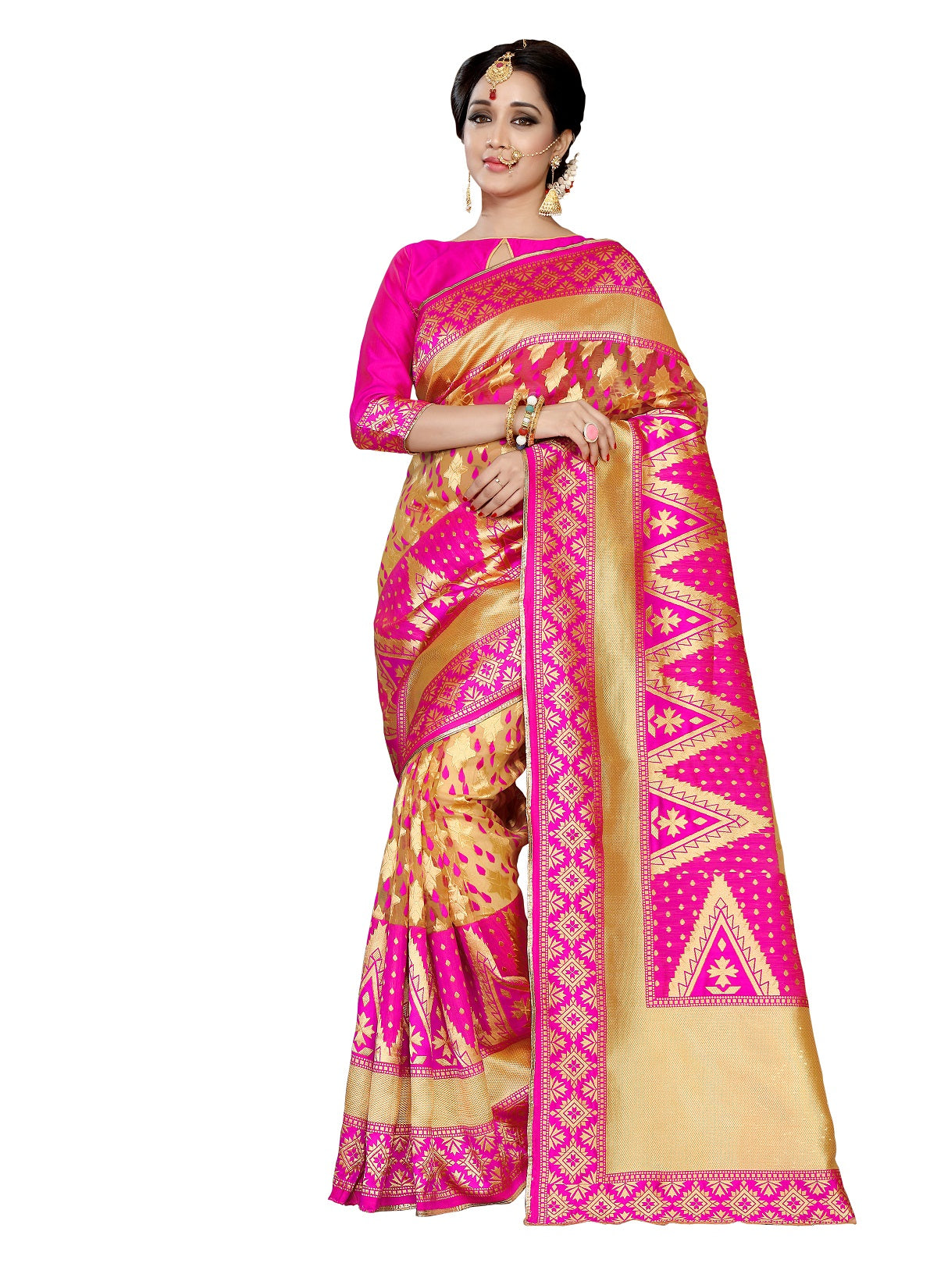 Partywear Pink Color Soft Banarasi Silk Jacquard Fancy Designer Saree With Blouse