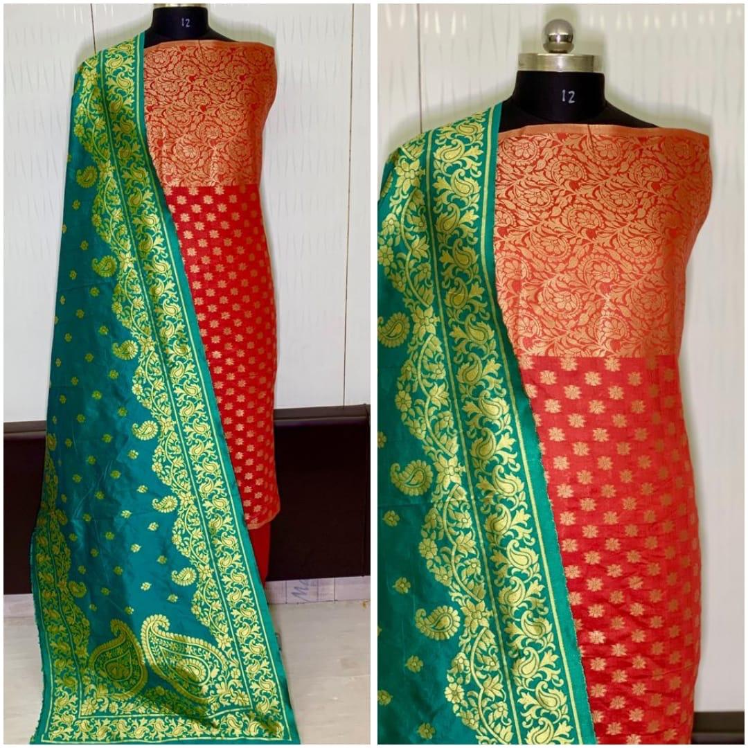 New Festive Wear Katan Silk Blend Kurta With Trouser n Dupatta Set