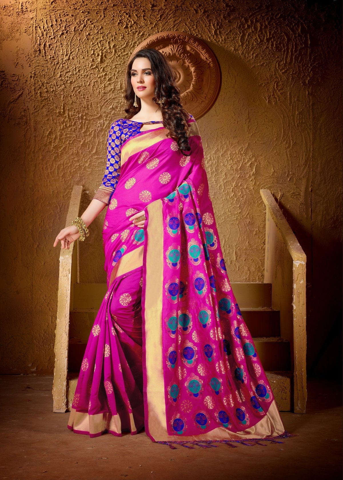 Partywear Pink Color Soft Cotton Silk Pure Zari Weaving with Beautiful Meena Weaving Saree With Blouse
