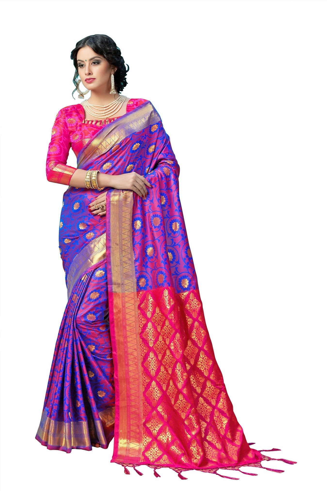 Partywear Blue Color Soft Banarasi Silk Jacquard Fancy Designer Saree With Blouse