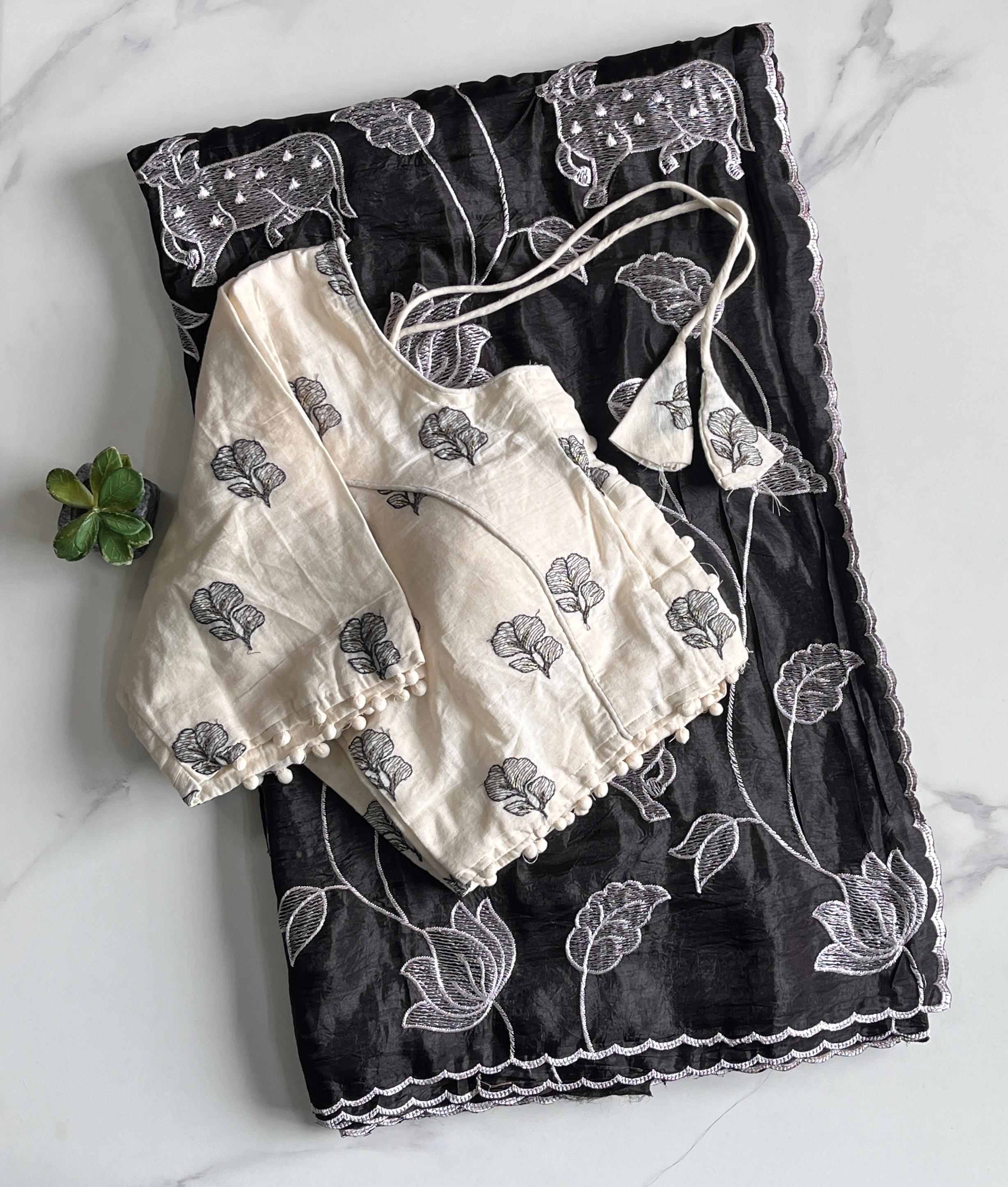 Outstanding Crush Silk Heavy Embroidered n Arco Border Work Fancy Designer Festive Wear Saree With Stitched Blouse