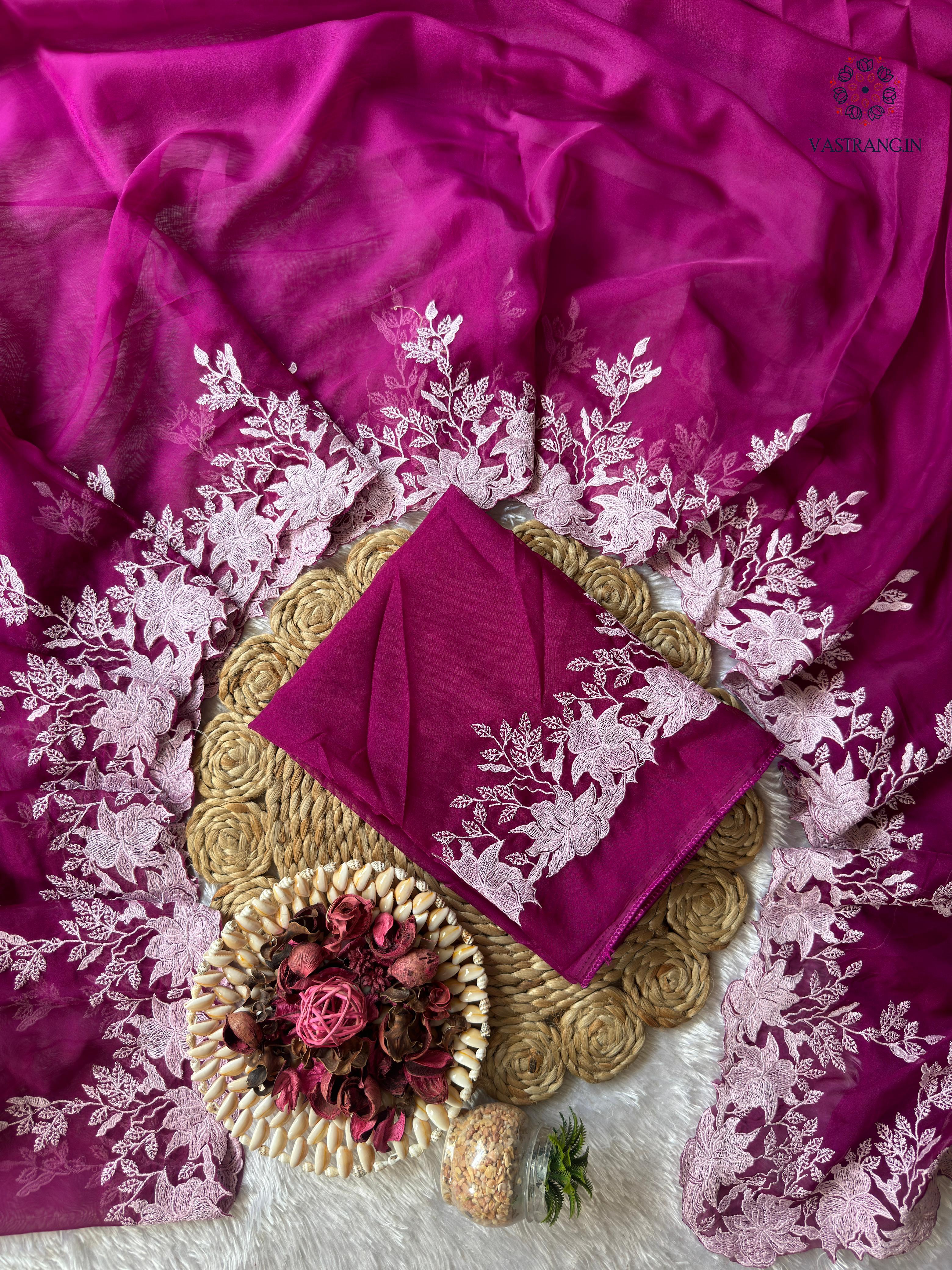 Partywear Soft Organza Silk Scalp Embroidery Work Fancy Designer Saree With Blouse