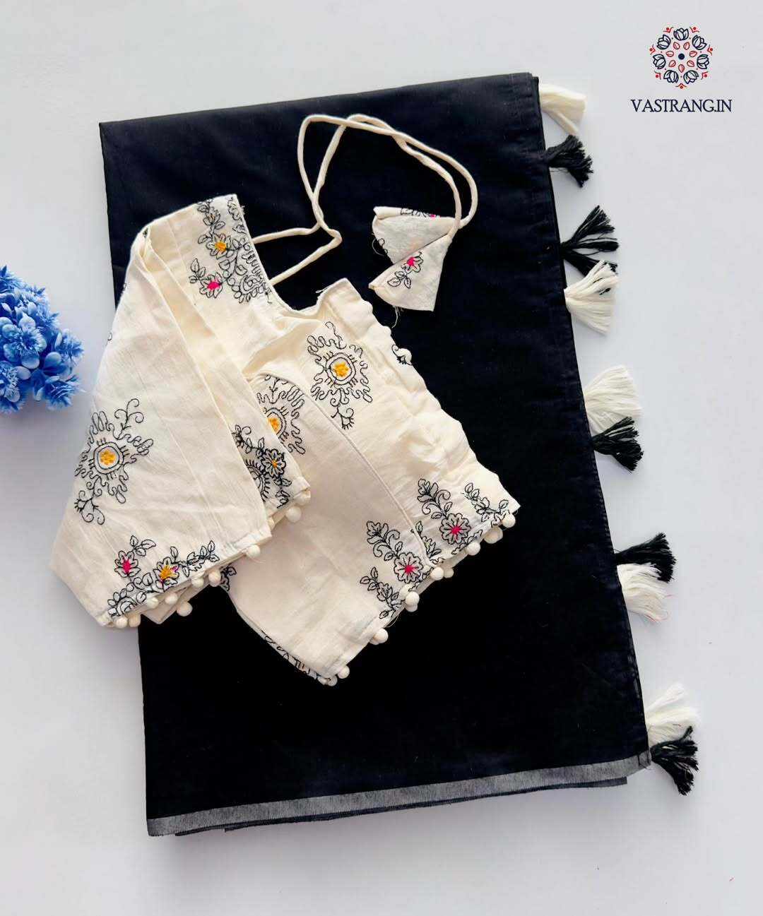 Attractive New Black Colour Chanderi Cotton Tussels Work Fancy Designer Wedding Wear Saree With Stitched Blouse