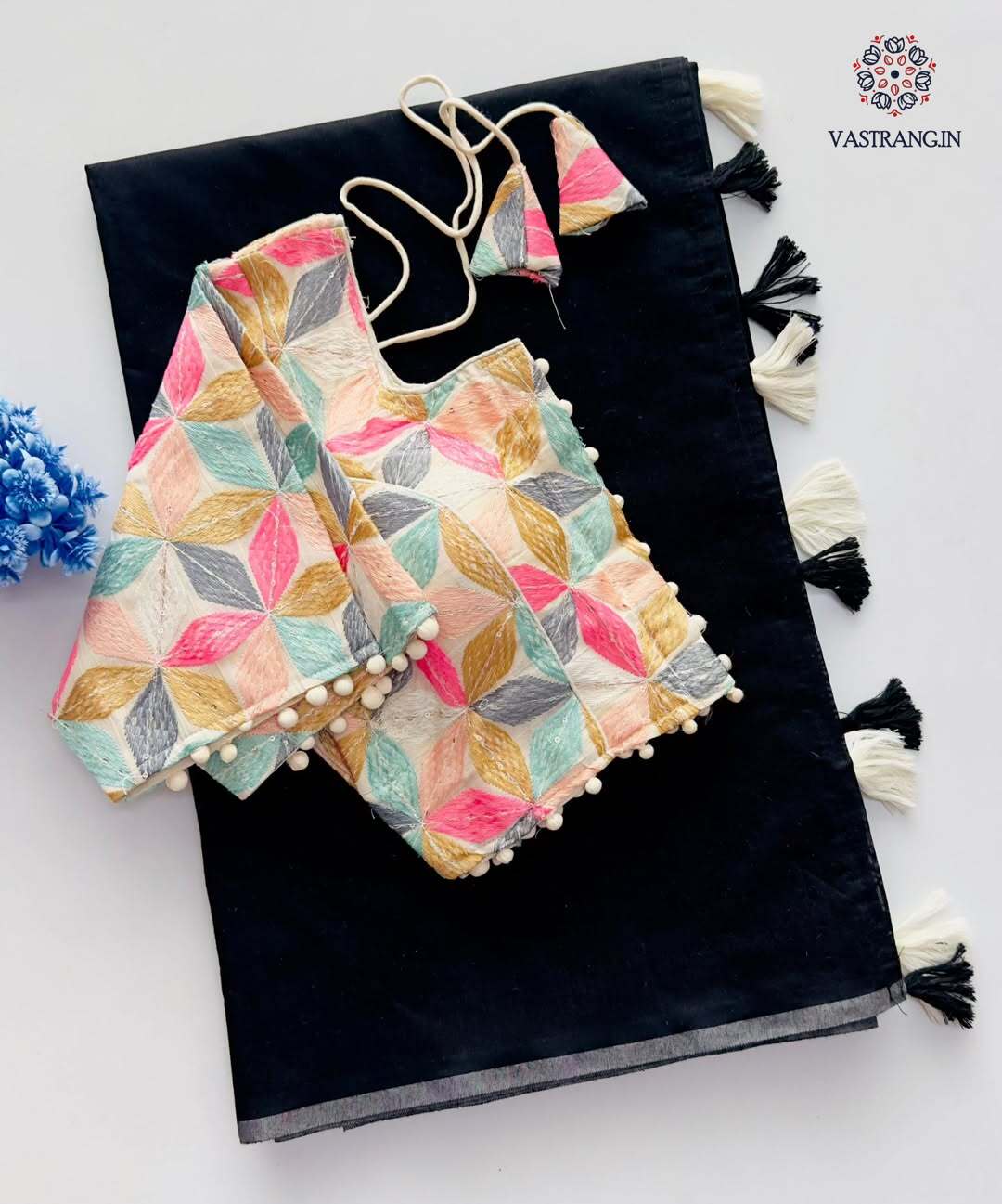 Attractive New Black Colour Chanderi Cotton Tussels Work Fancy Designer Wedding Wear Saree With Stitched Blouse