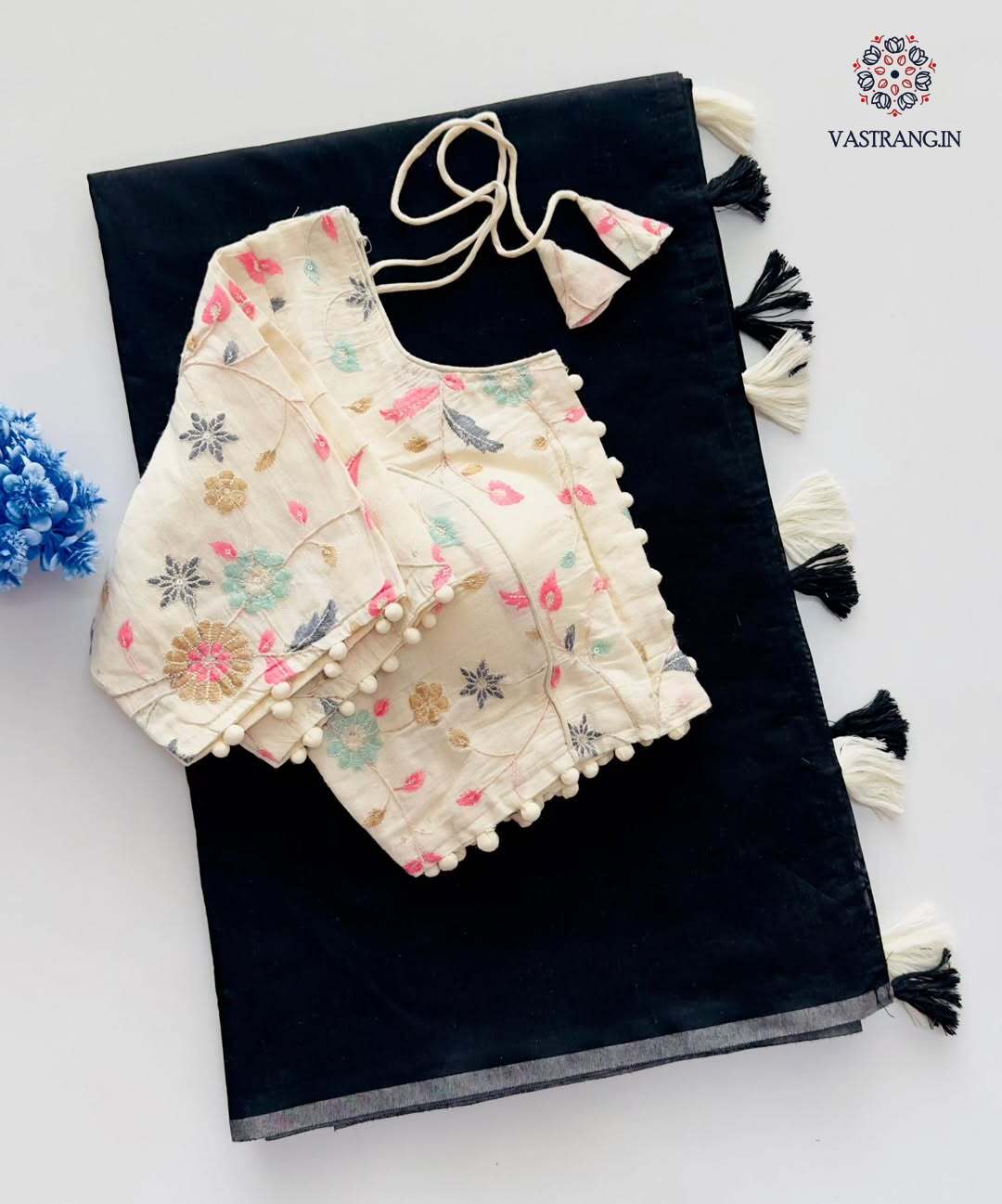 Attractive New Black Colour Chanderi Cotton Tussels Work Fancy Designer Wedding Wear Saree With Stitched Blouse