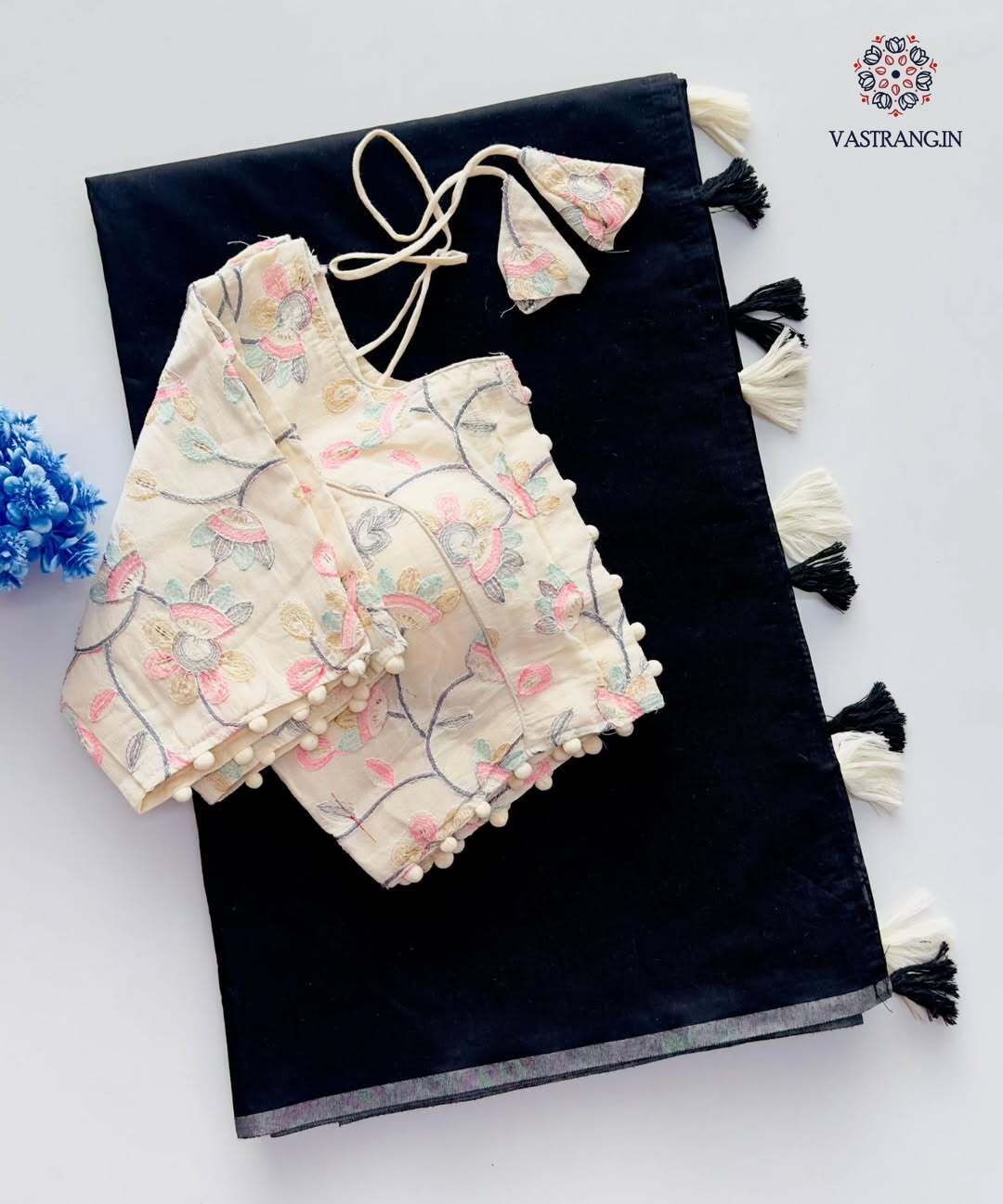 Attractive New Black Colour Chanderi Cotton Tussels Work Fancy Designer Wedding Wear Saree With Stitched Blouse