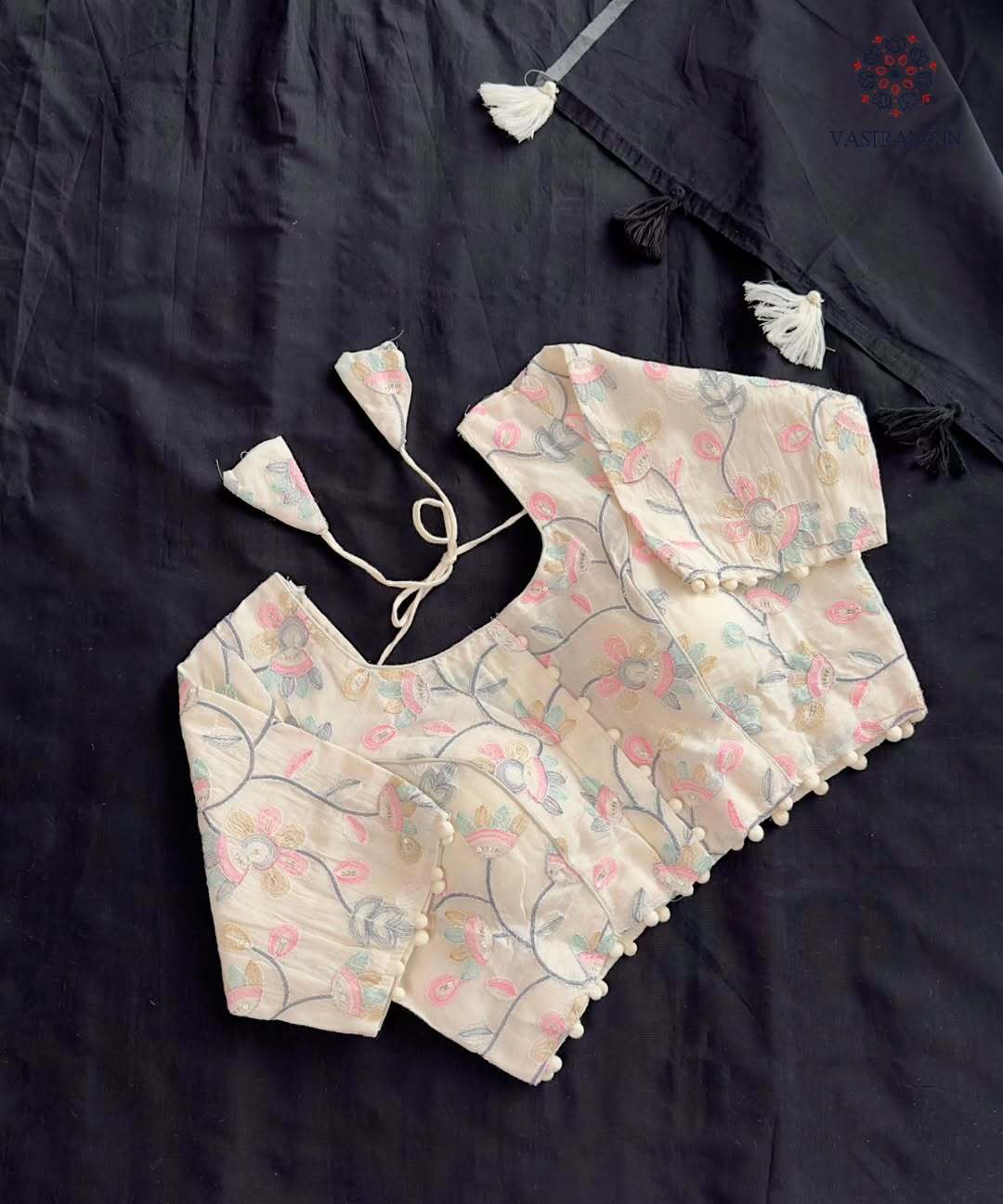 Attractive New Black Colour Chanderi Cotton Tussels Work Fancy Designer Wedding Wear Saree With Stitched Blouse