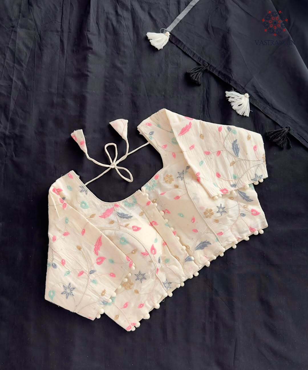 Attractive New Black Colour Chanderi Cotton Tussels Work Fancy Designer Wedding Wear Saree With Stitched Blouse