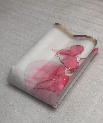 Party wear Organza Silk Floral Print n Foil Work Beautiful Rich Look Saree