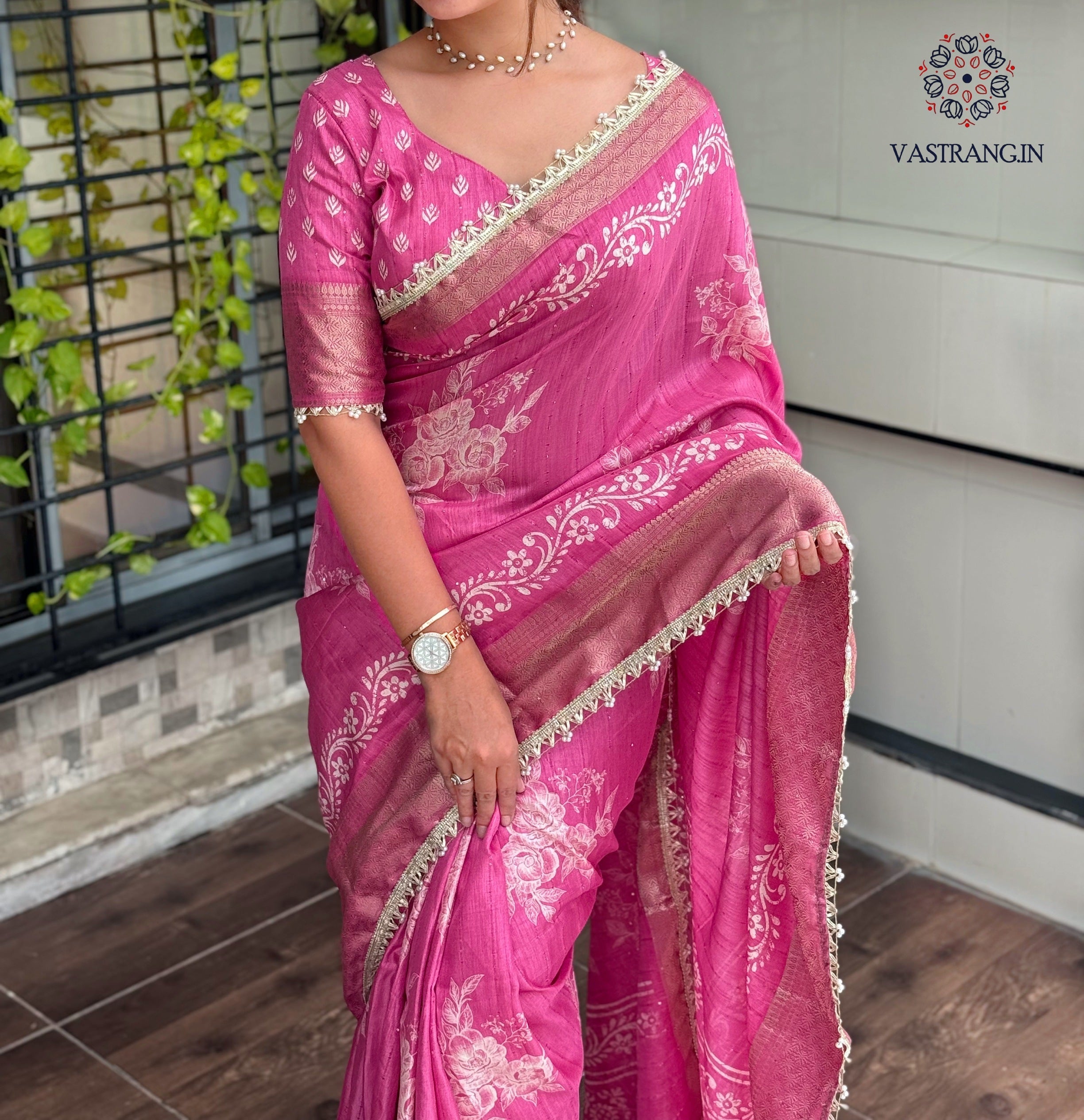 Classic Party Wear Muslin Cotton Zari Jacquard Border With Sequence Weaving Pearl lace in Saree Design