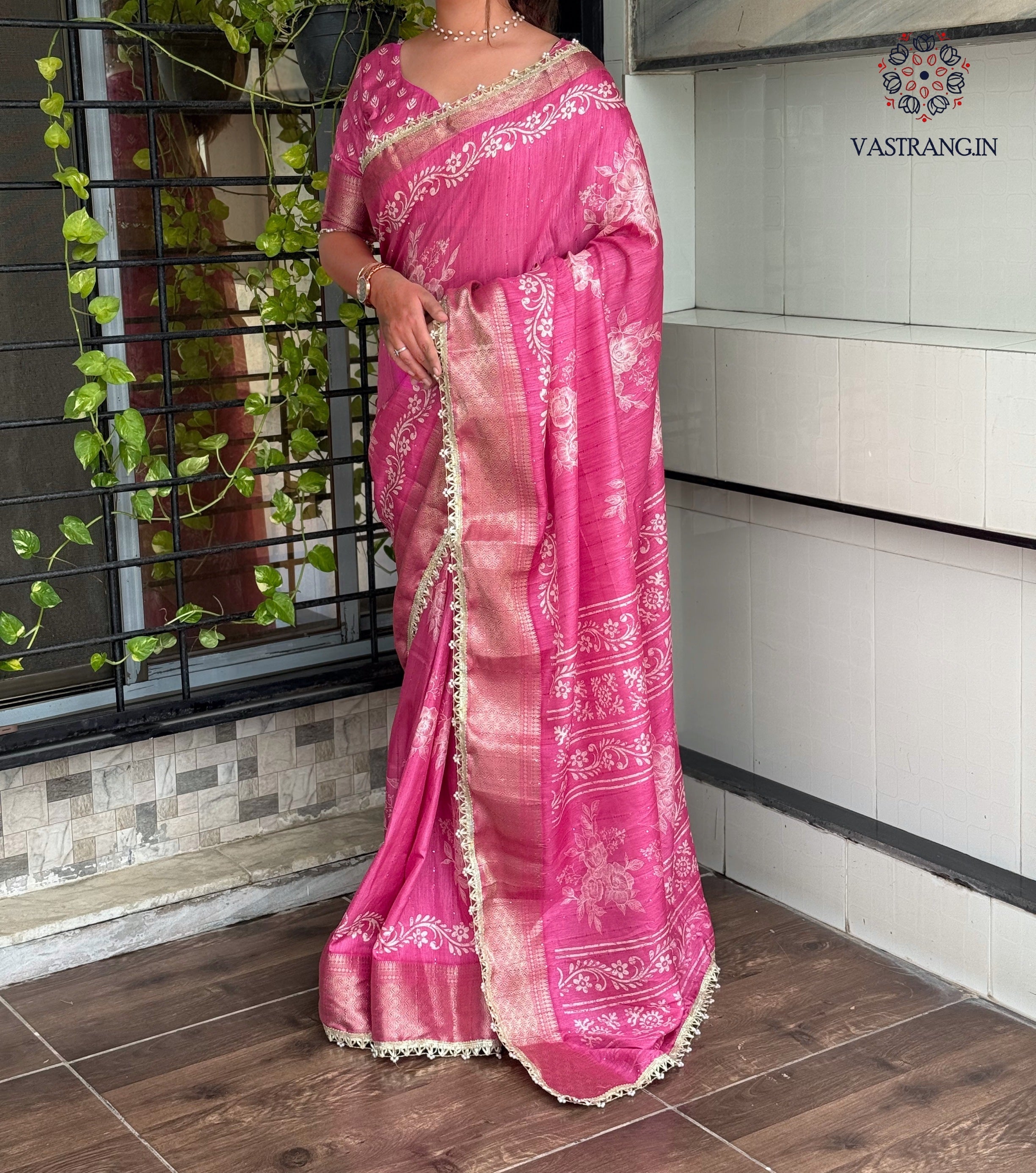 Classic Party Wear Muslin Cotton Zari Jacquard Border With Sequence Weaving Pearl lace in Saree Design