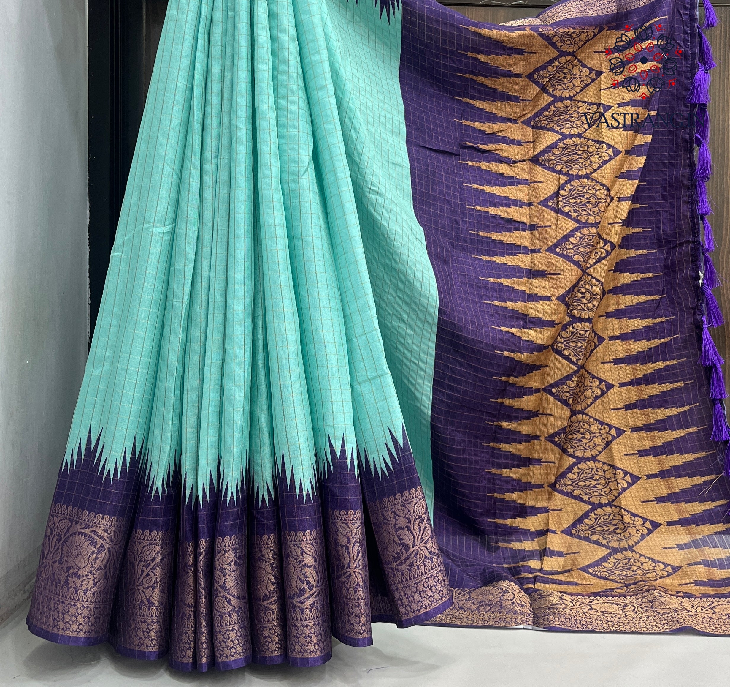 New Wedding Wear Sky blue Colour Soft Chanderi Digital Print with Jaquard weaving Border work Saree