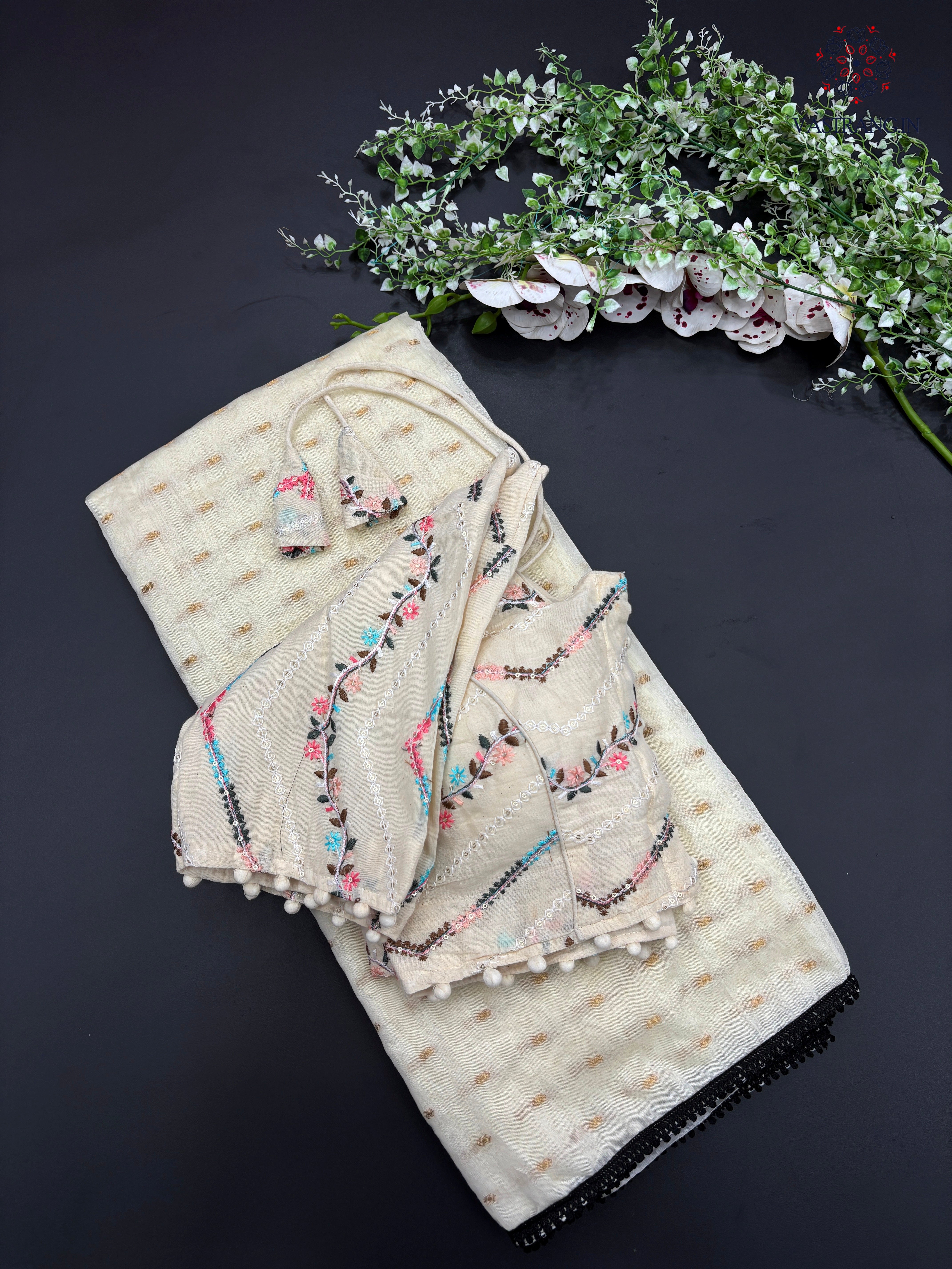 Gorgeous Party Wear White Colour Pure Chanderi Jari Butti Work Fancy Designer Saree For Women