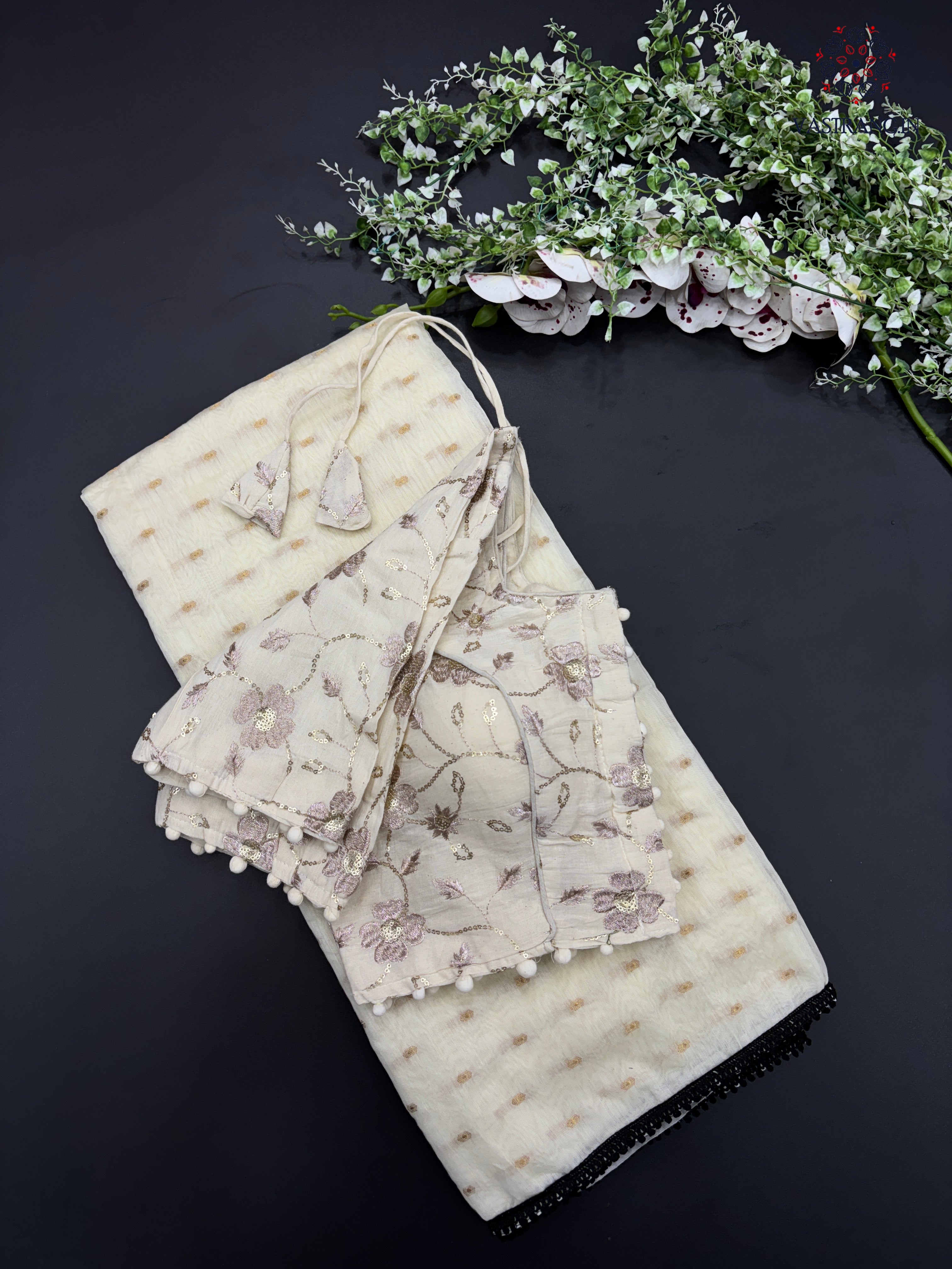 Gorgeous Party Wear White Colour Pure Chanderi Jari Butti Work Fancy Designer Saree For Women