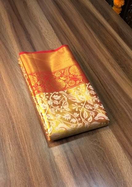 New Wedding Wear Red Color Kanjiviram Silk Pure Zari Weaving with Beautiful Meena Weaving Saree