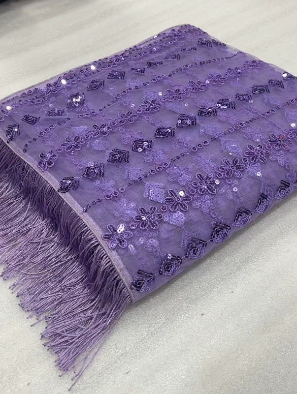 Partywear Purple Color Soft Net Sequence Work Fancy Designer Saree With Embroidered Blouse