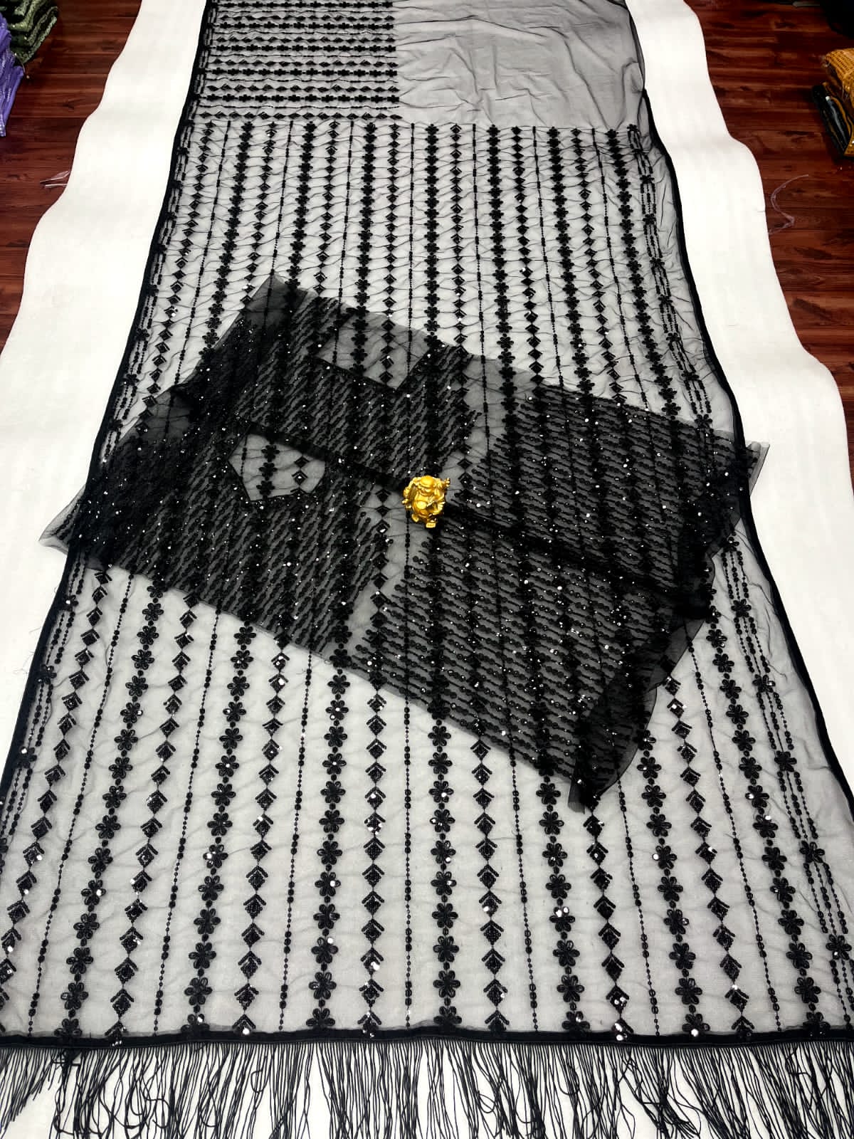 Partywear Black Color Soft Net Sequence Work Fancy Designer Saree With Embroidered Blouse