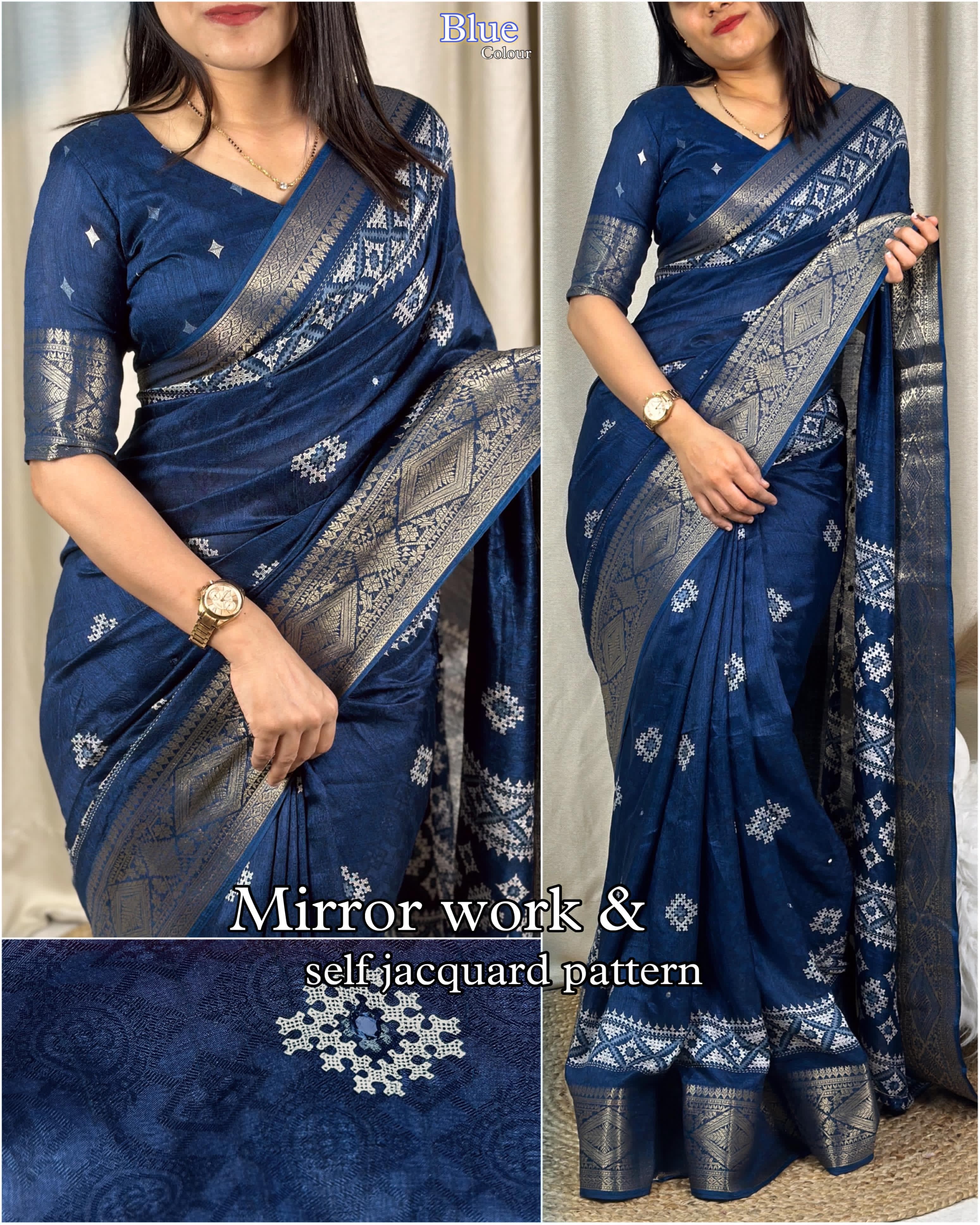 Wedding wear Muslin Cotton Jacquard With Mirror n Tussles Work Fancy Designer Saree