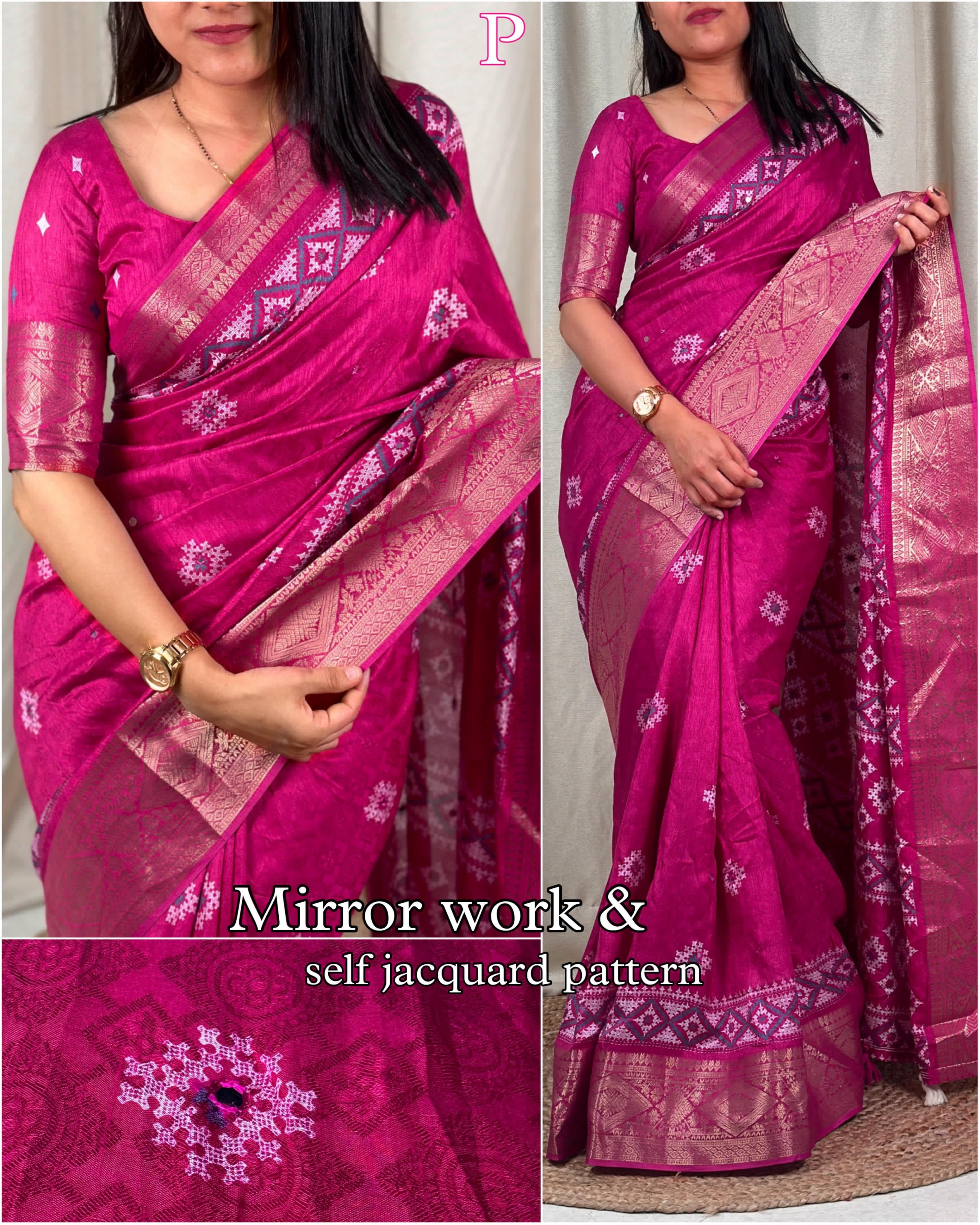 Wedding wear Muslin Cotton Jacquard With Mirror n Tussles Work Fancy Designer Saree