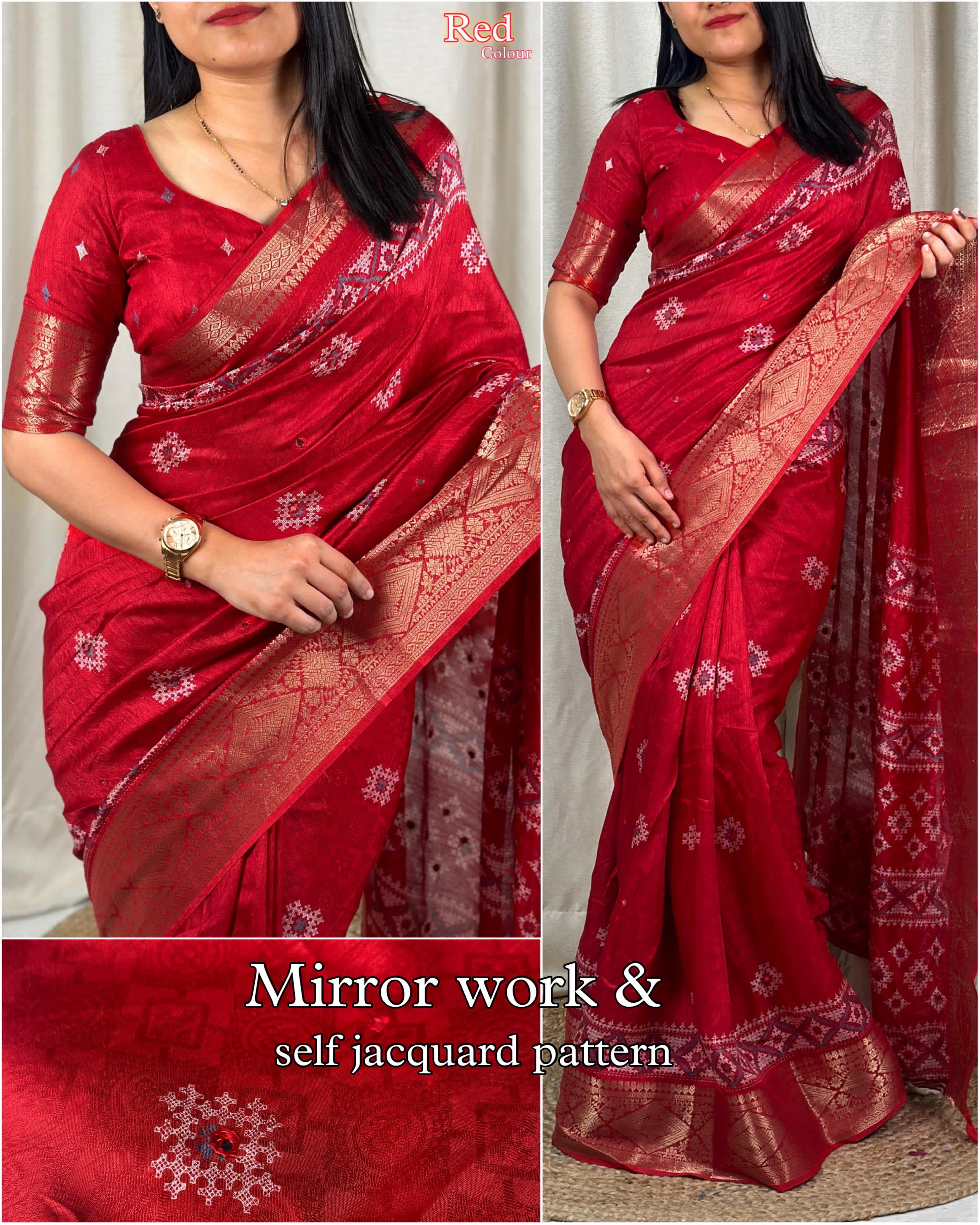 Wedding wear Muslin Cotton Jacquard With Mirror n Tussles Work Fancy Designer Saree