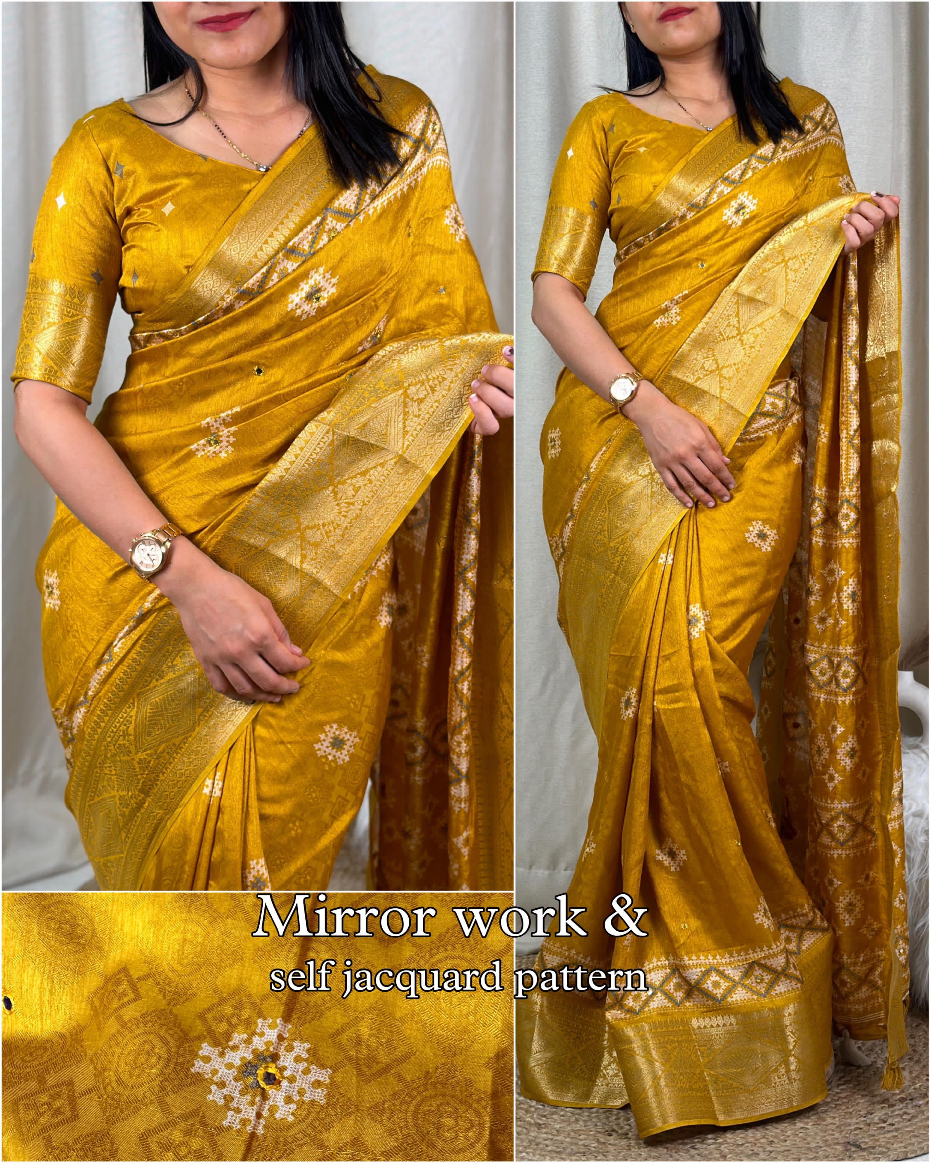 Wedding wear Muslin Cotton Jacquard With Mirror n Tussles Work Fancy Designer Saree