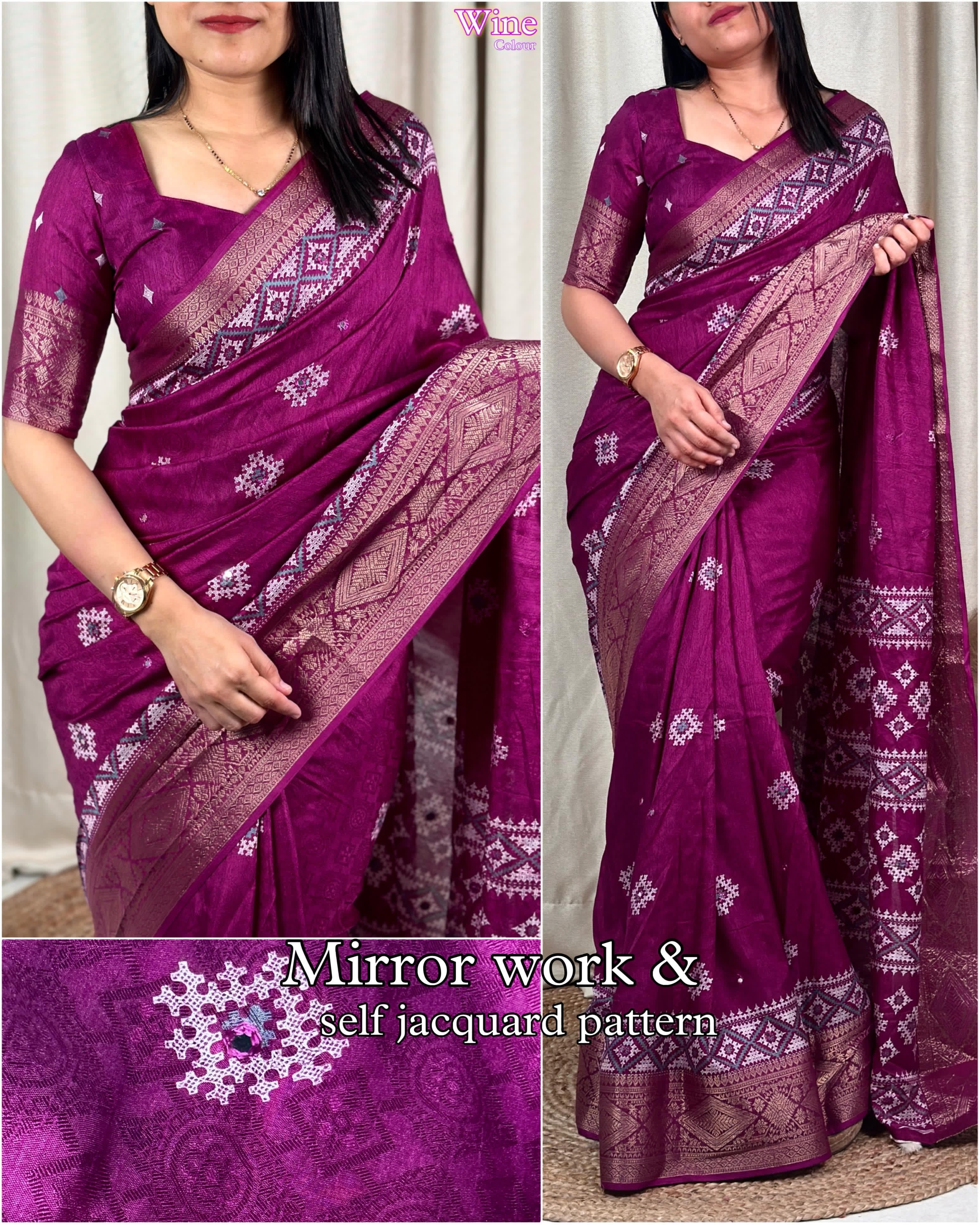 Wedding wear Muslin Cotton Jacquard With Mirror n Tussles Work Fancy Designer Saree