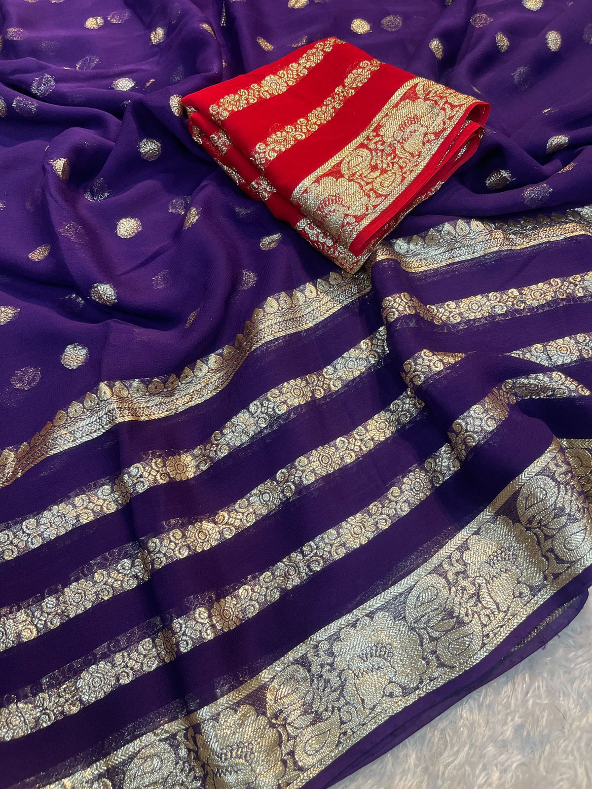 Latest Function wear Viscose Georgette Jacquard Weaving Work Fancy Designer Saree