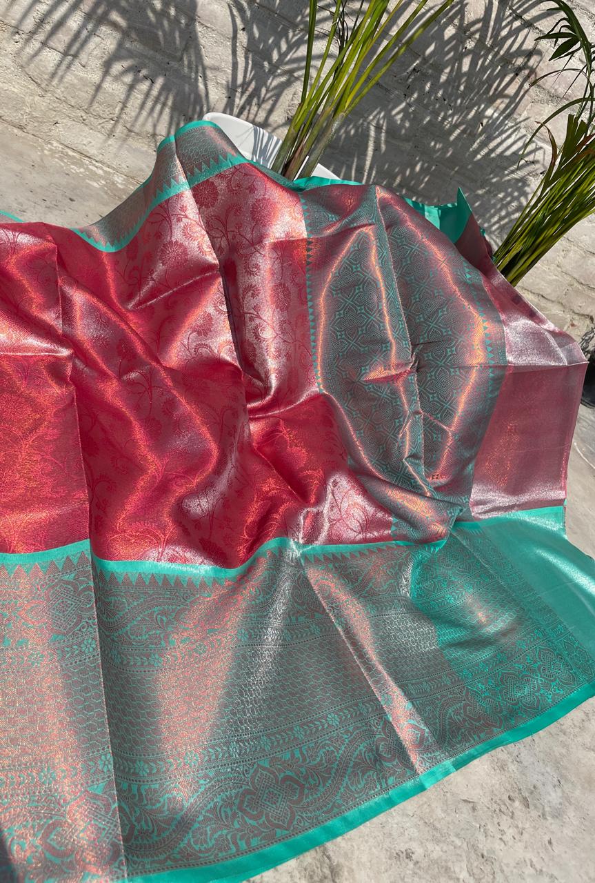 Wedding wear Pink Color Banarasi TIssue Silk Jacquard Weaving Work Fancy Designer Saree With Blouse