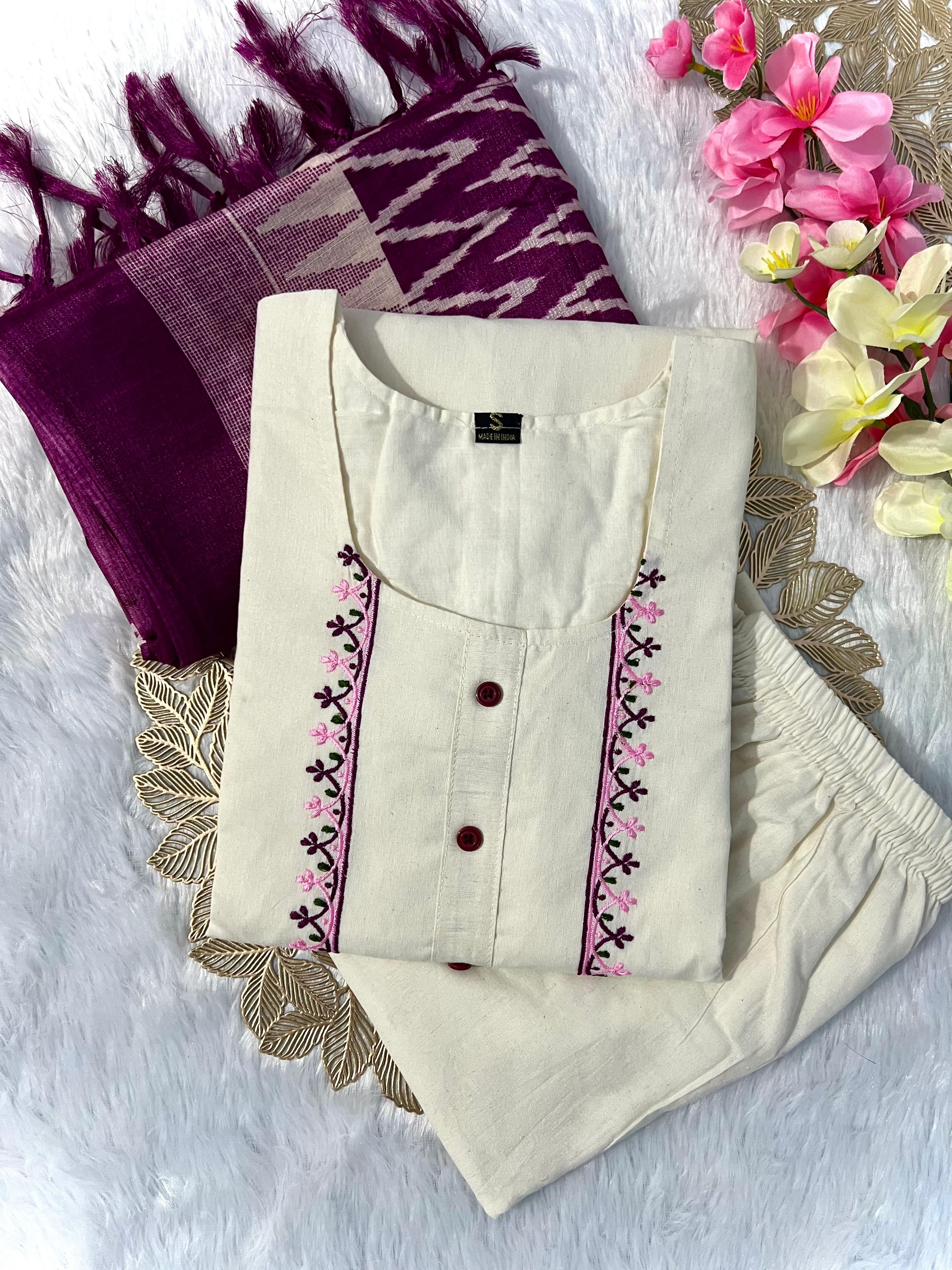 New Wedding Wear Off White Color Embroidery Work Designer Straight Kurta With Trouser n Dupatta Set