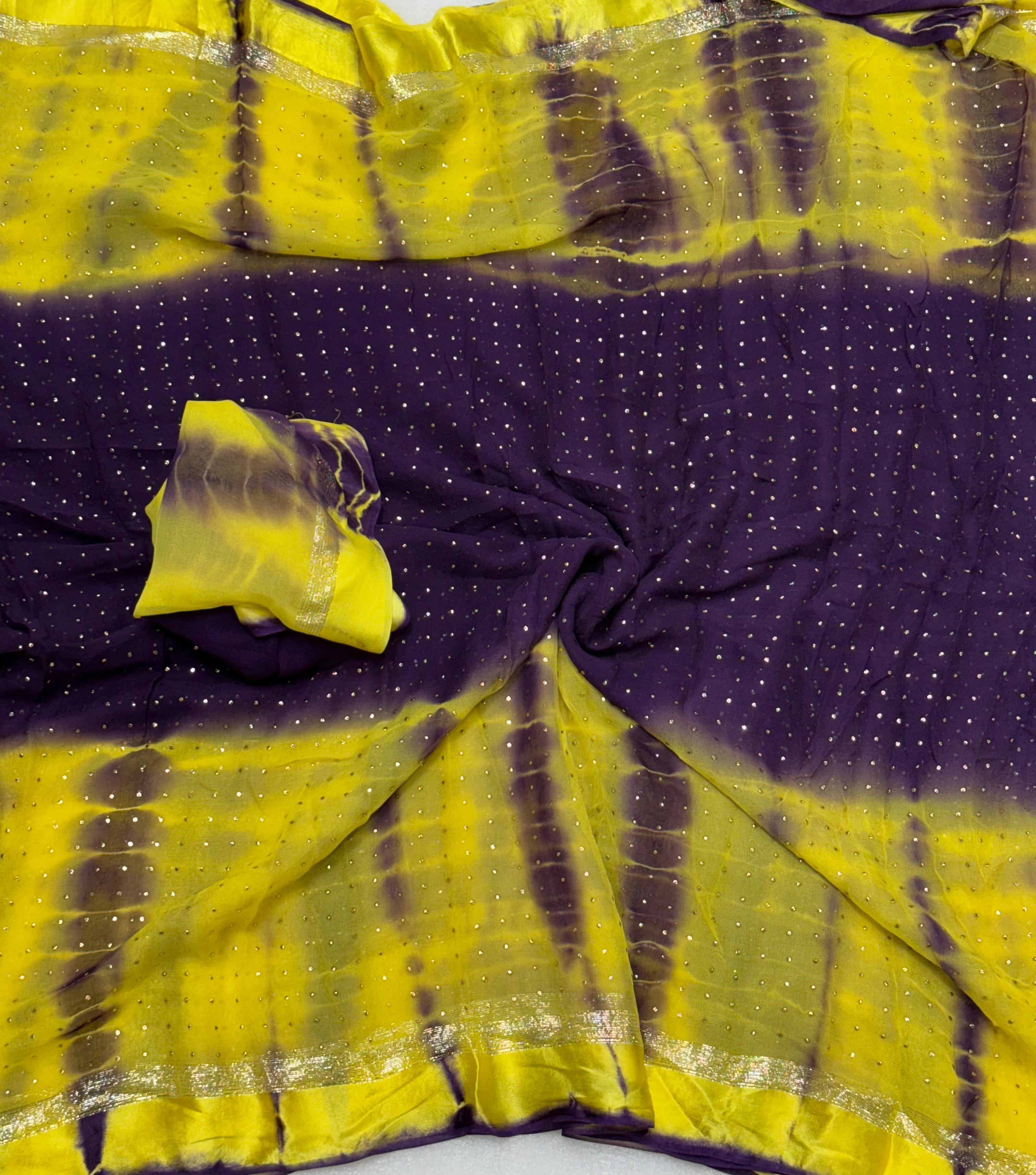 Wedding Wear Shibori Print n Mukesh Work Pure Viscose Satin Designer Saree With Blouse