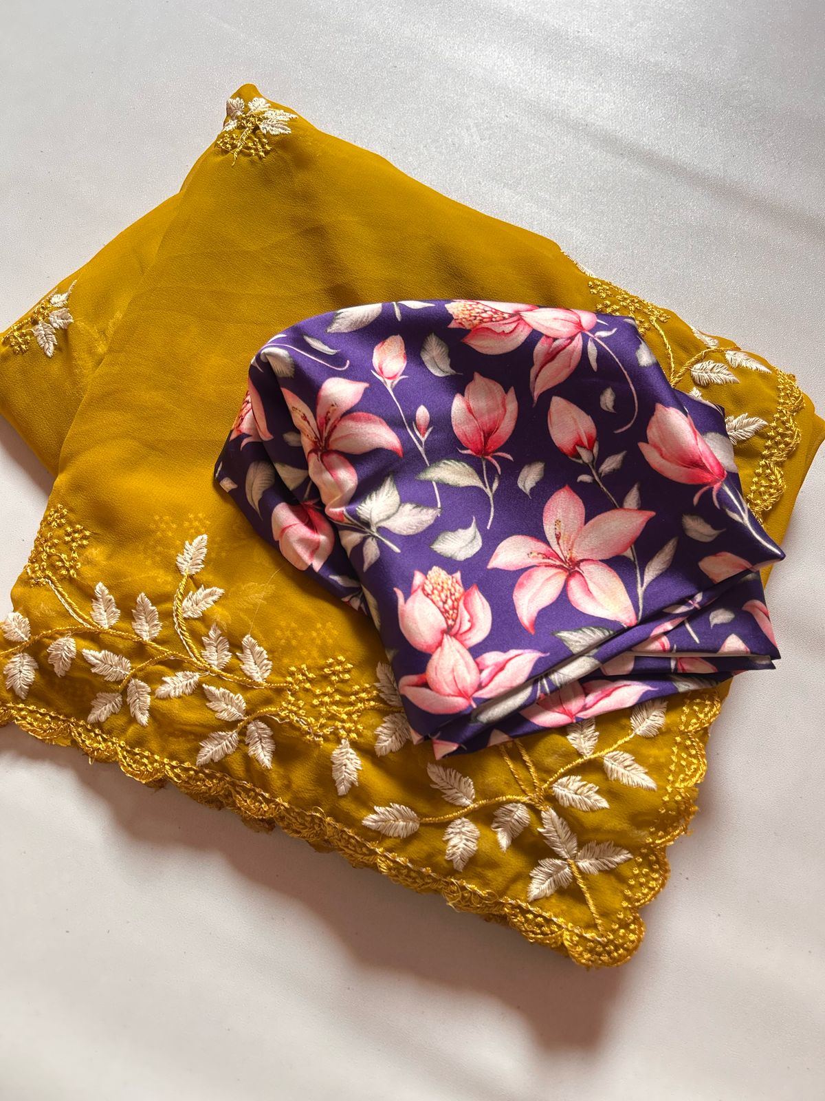 Partywear Georgette Mustard Color Embroidered Border Work Fancy Designer Saree With Blouse