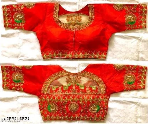 Weeding Wear Embroiderd Readymade Fitted Round Neck Blouse Piece Half Sleeves Saree Blouse