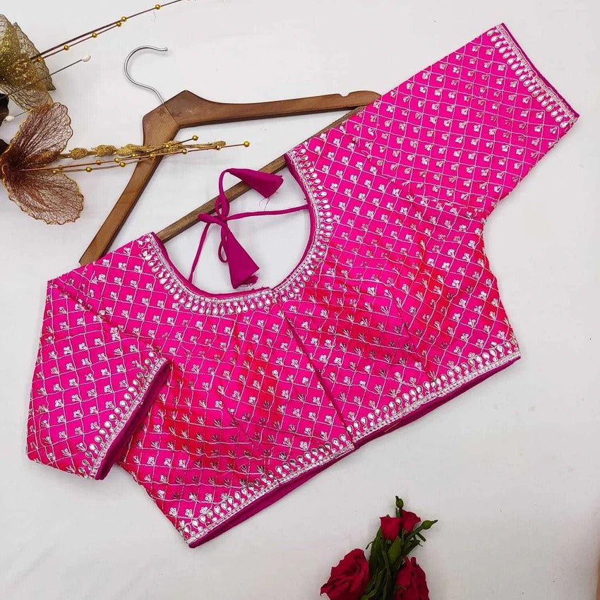 Heavy Embroidery Coding with Sequins Work Half Sleeves Fancy Readymade Saree Blouse