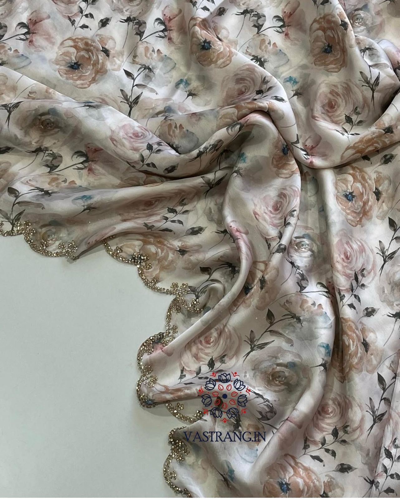 Pure Satin Georgette Multicolor Print n Diamond Cut Work Fancy Designer Partywear Saree Design