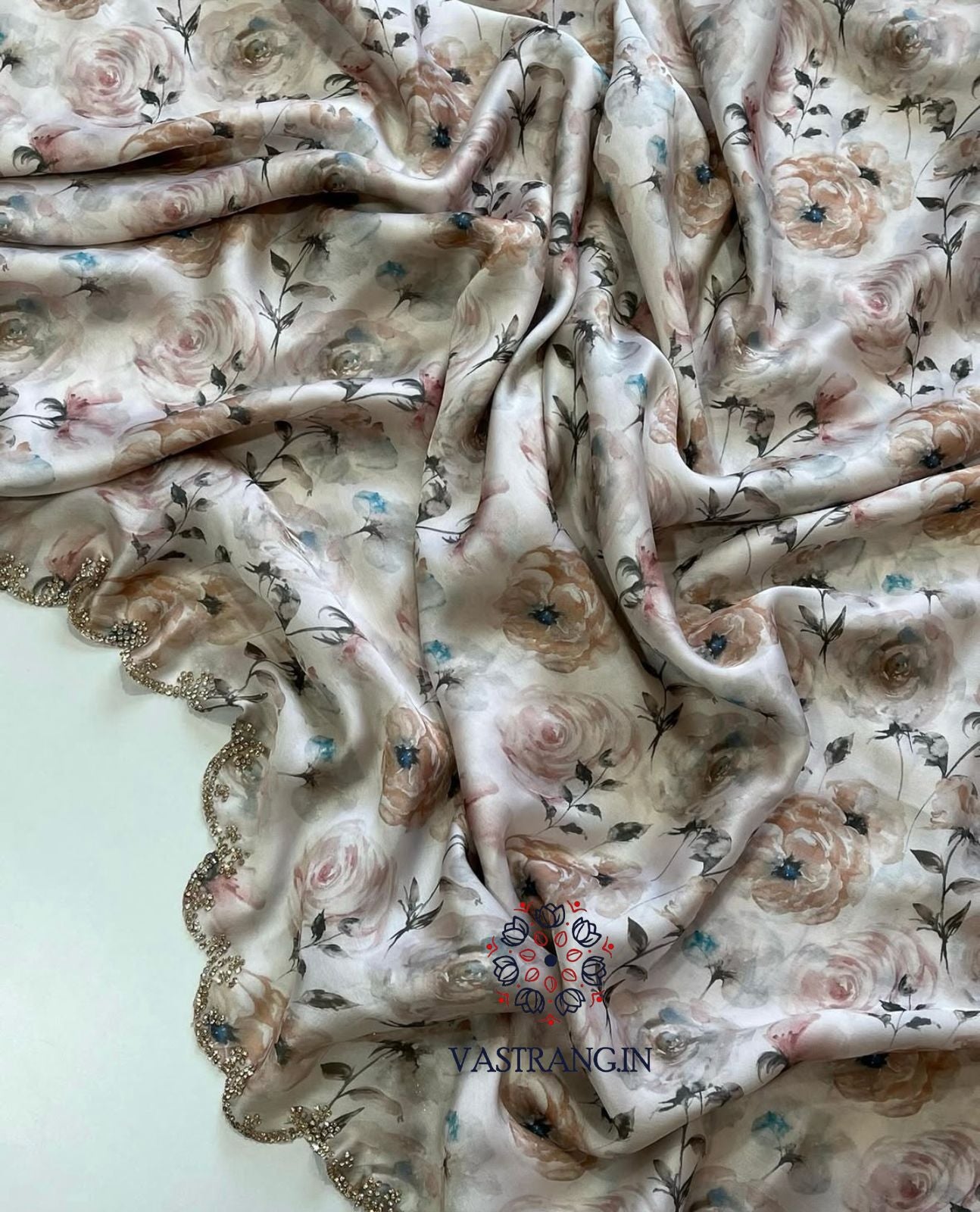 Pure Satin Georgette Multicolor Print n Diamond Cut Work Fancy Designer Partywear Saree Design