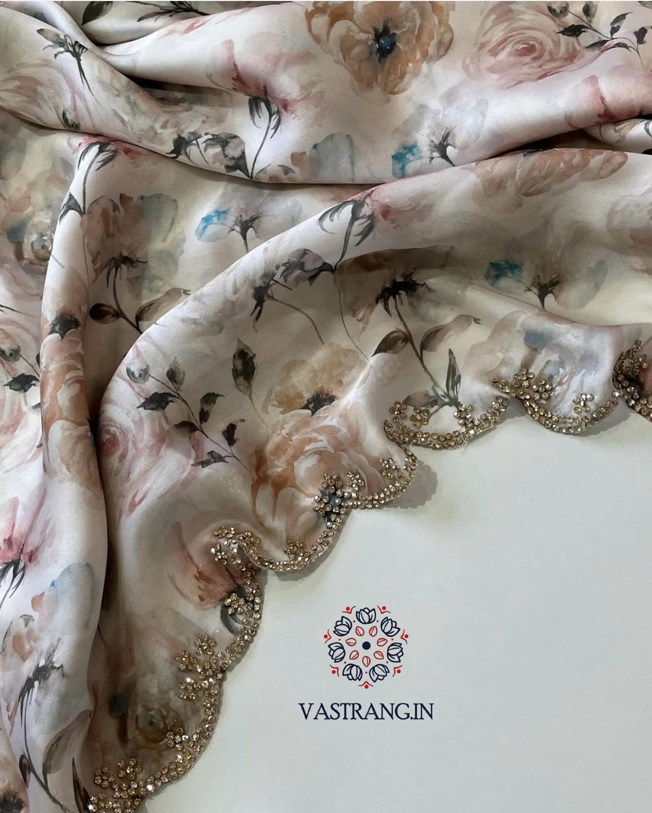 Pure Satin Georgette Multicolor Print n Diamond Cut Work Fancy Designer Partywear Saree Design