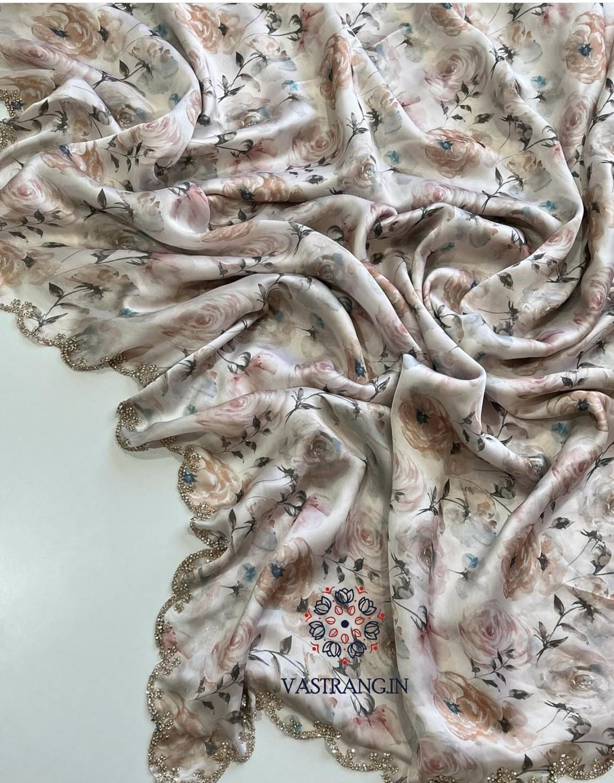 Pure Satin Georgette Multicolor Print n Diamond Cut Work Fancy Designer Partywear Saree Design