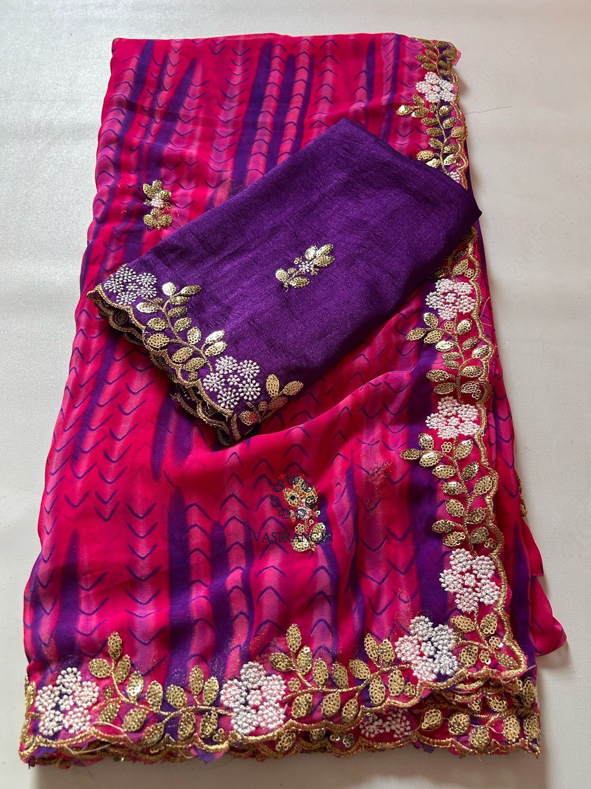 New Wedding Wear Pink n Blue Color Shibori Print Embroidery n Sequence Work Georgette Fancy Designer Saree