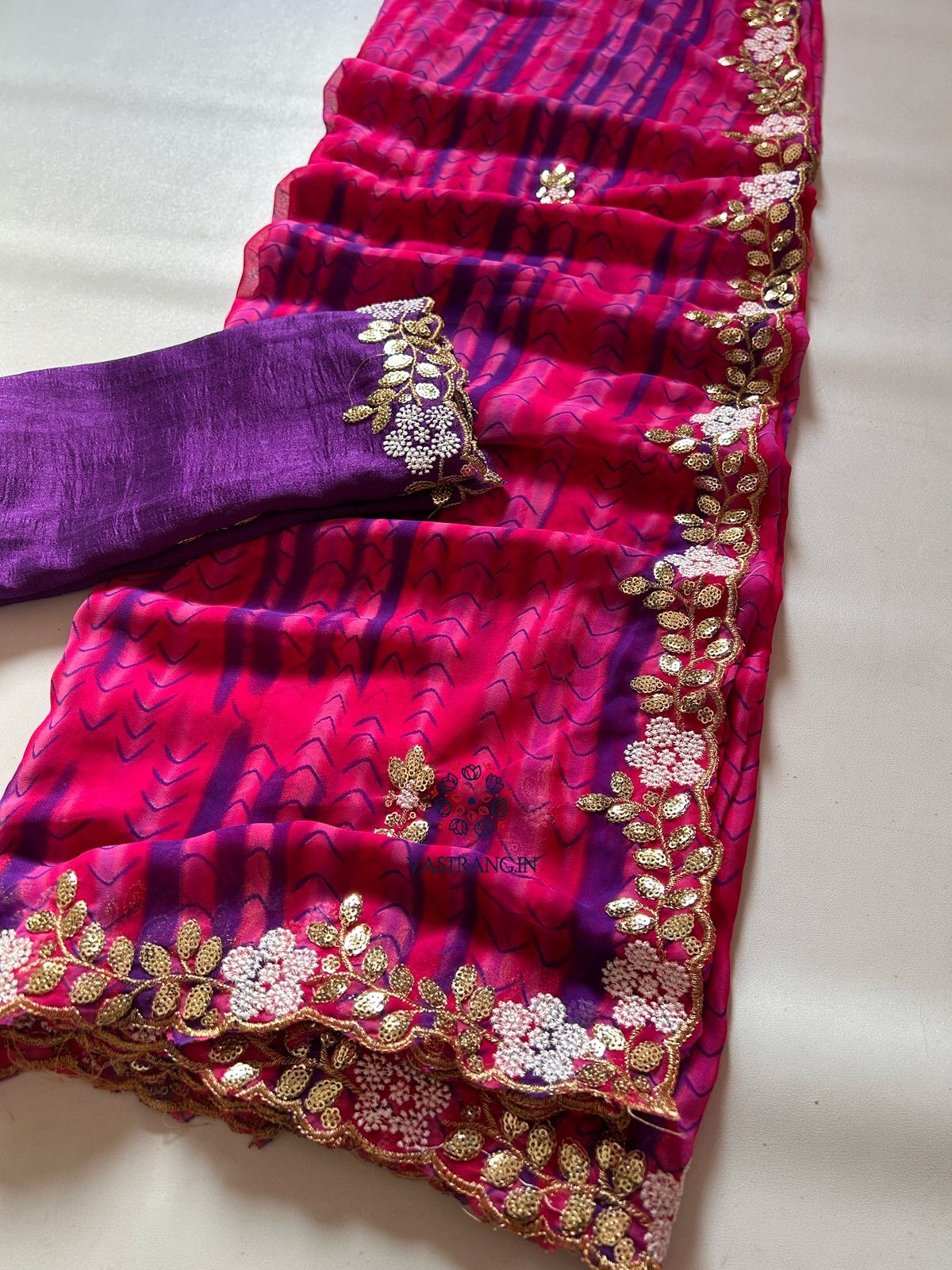 New Wedding Wear Pink n Blue Color Shibori Print Embroidery n Sequence Work Georgette Fancy Designer Saree