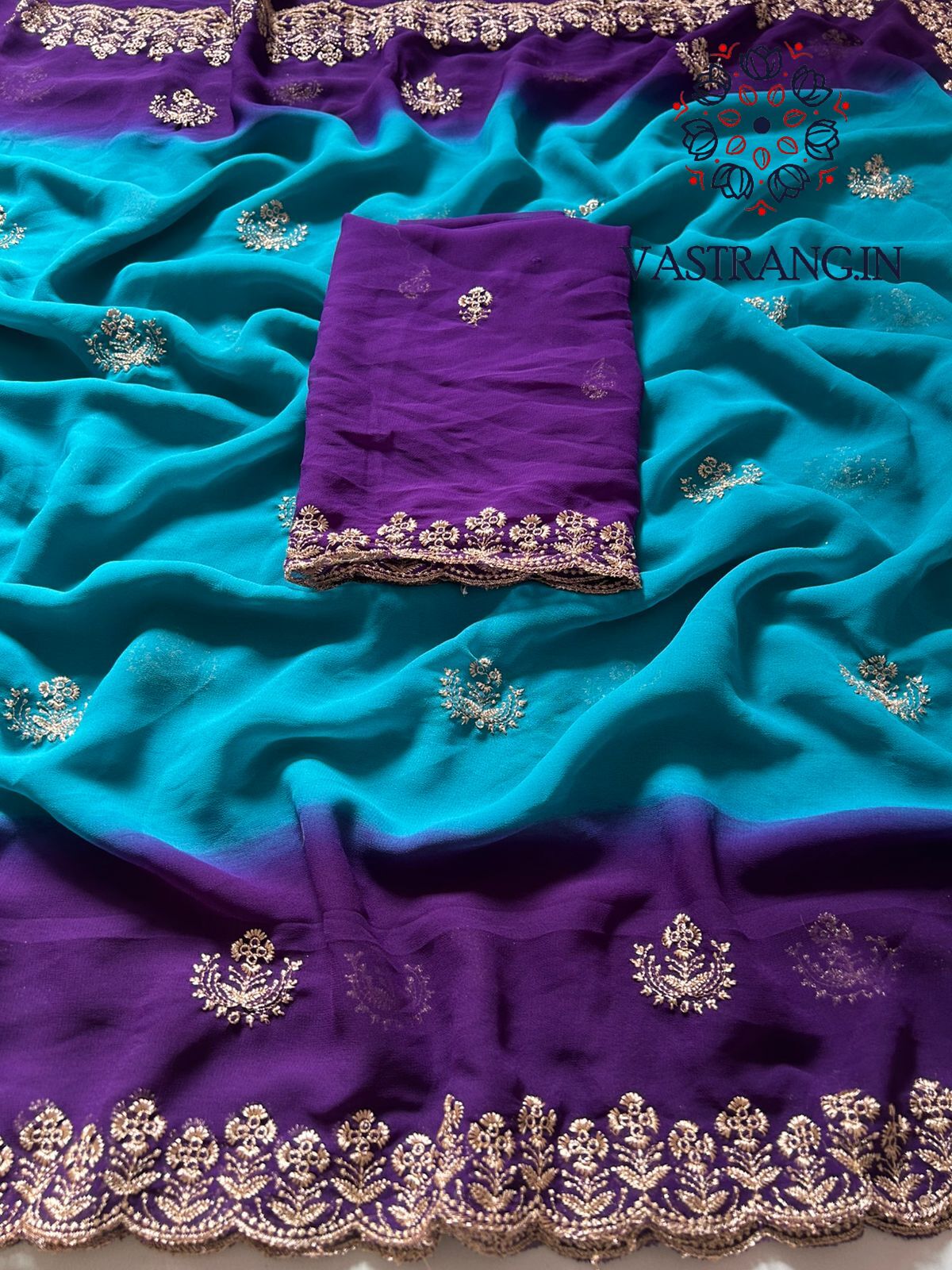 Partywear Soft Georgette Pedding Color Sequence Embroidery n Arca Border Work Fancy Designer Saree With Blouse