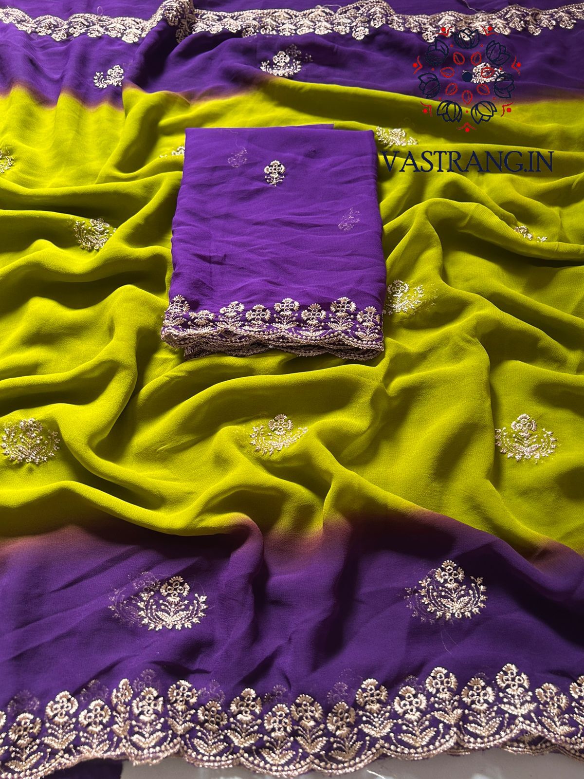 Partywear Soft Georgette Pedding Color Sequence Embroidery n Arca Border Work Fancy Designer Saree With Blouse