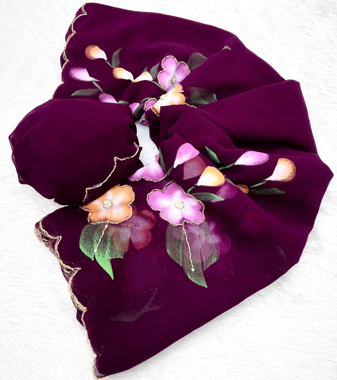 Faux Georgette Fancy Designer Hand Work n Hand Paint Work Fancy Designer Wedding Wear Saree With Blouse