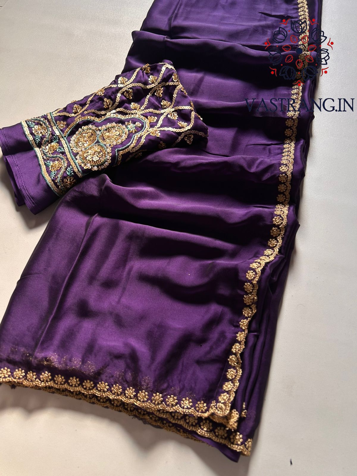 Purple Color Rangoli Silk Embroidery n Hand Work Fancy Designer Partywear Saree