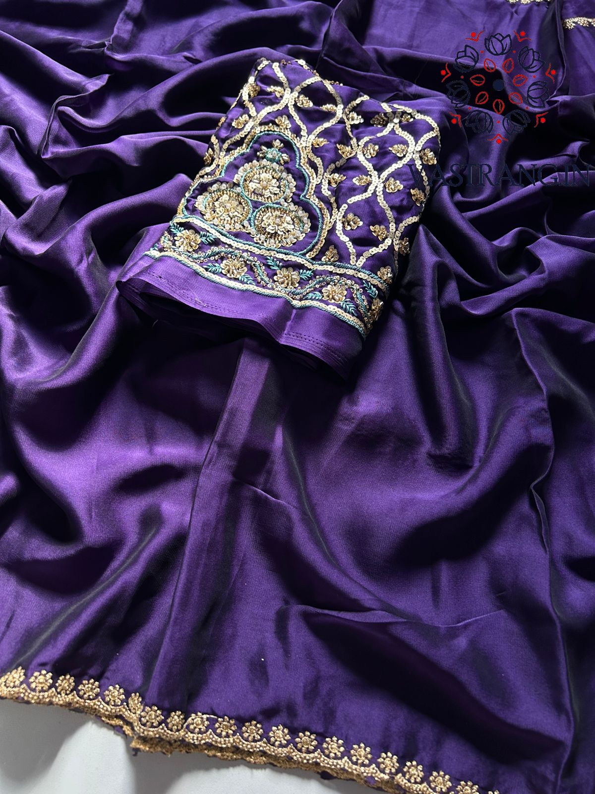 Purple Color Rangoli Silk Embroidery n Hand Work Fancy Designer Partywear Saree