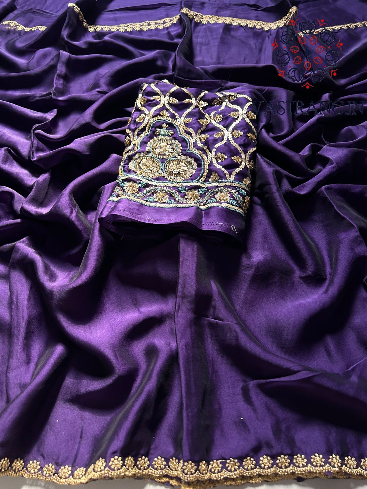 Purple Color Rangoli Silk Embroidery n Hand Work Fancy Designer Partywear Saree