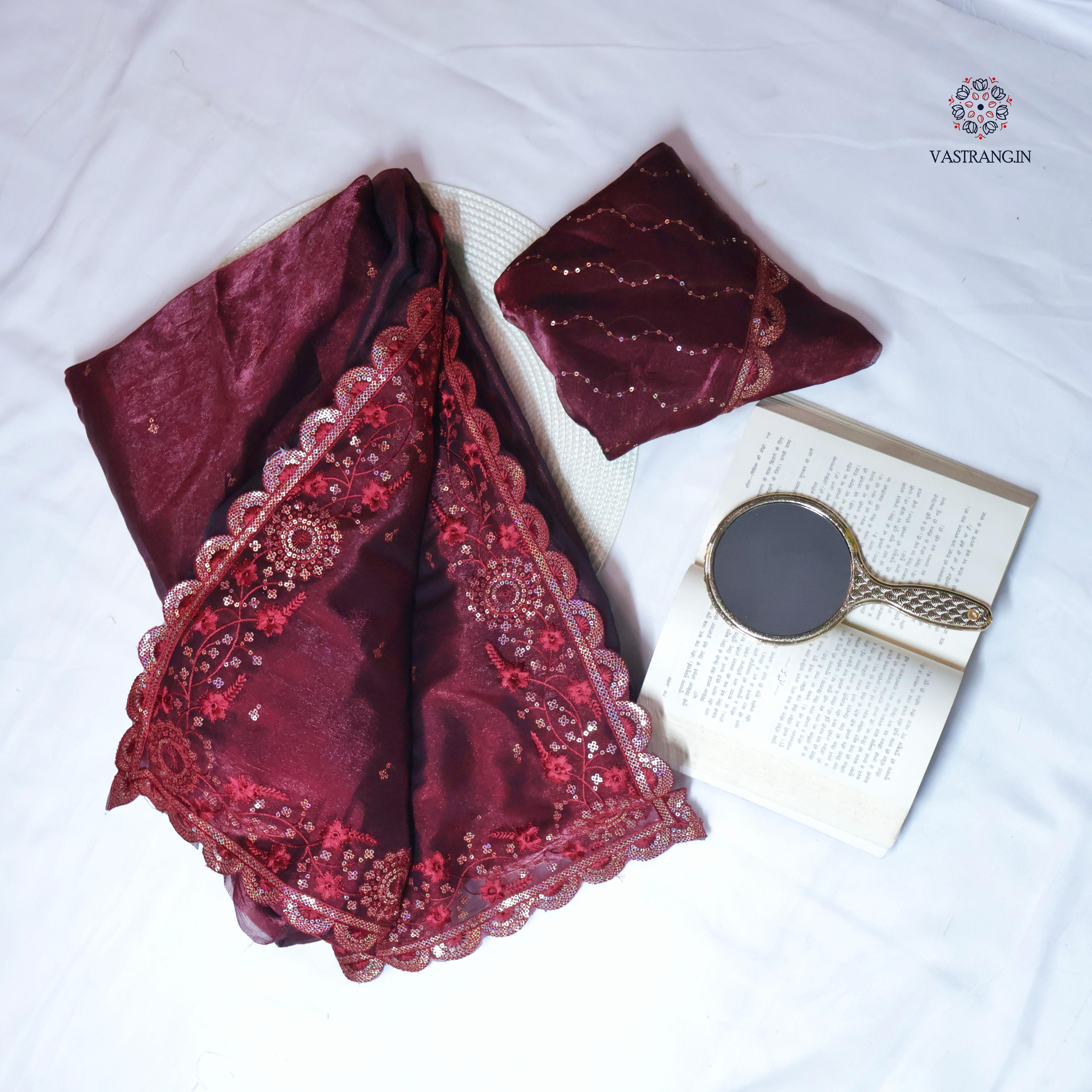 Partywear Crush Silk Sequence n Cut Work Fancy Designer Saree With Blouse Piece