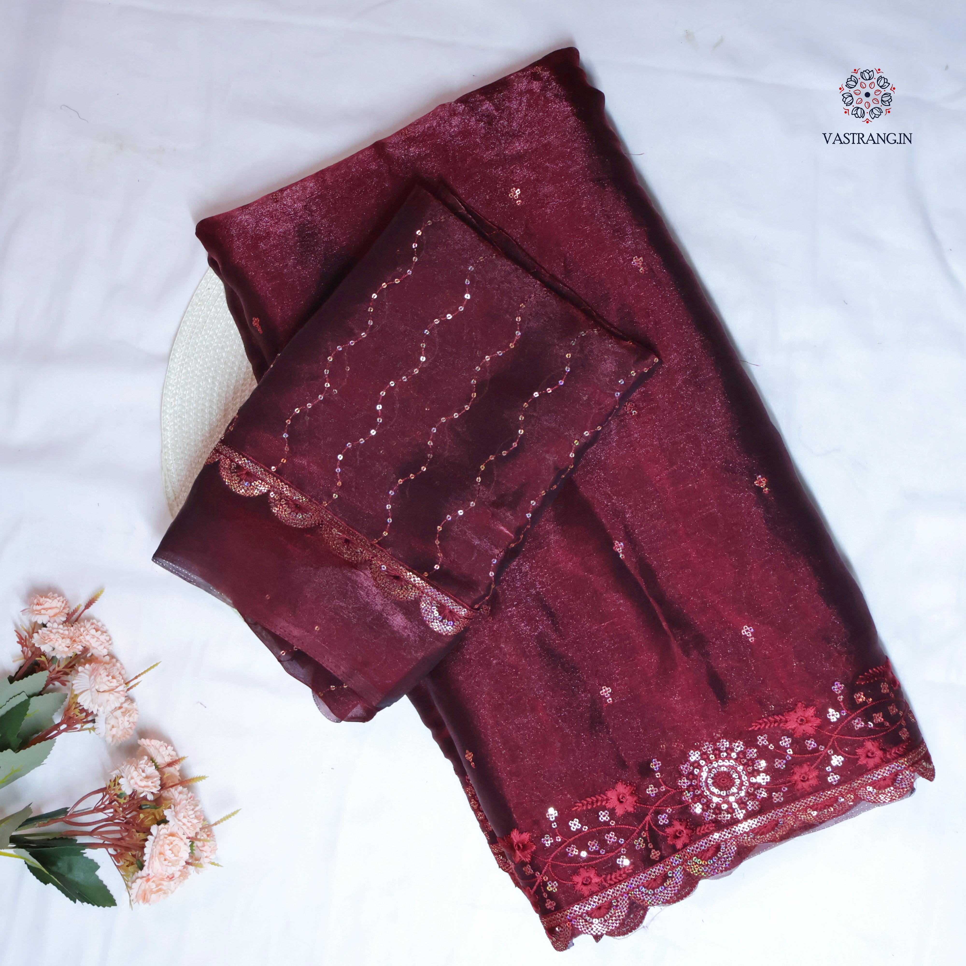 Partywear Crush Silk Sequence n Cut Work Fancy Designer Saree With Blouse Piece