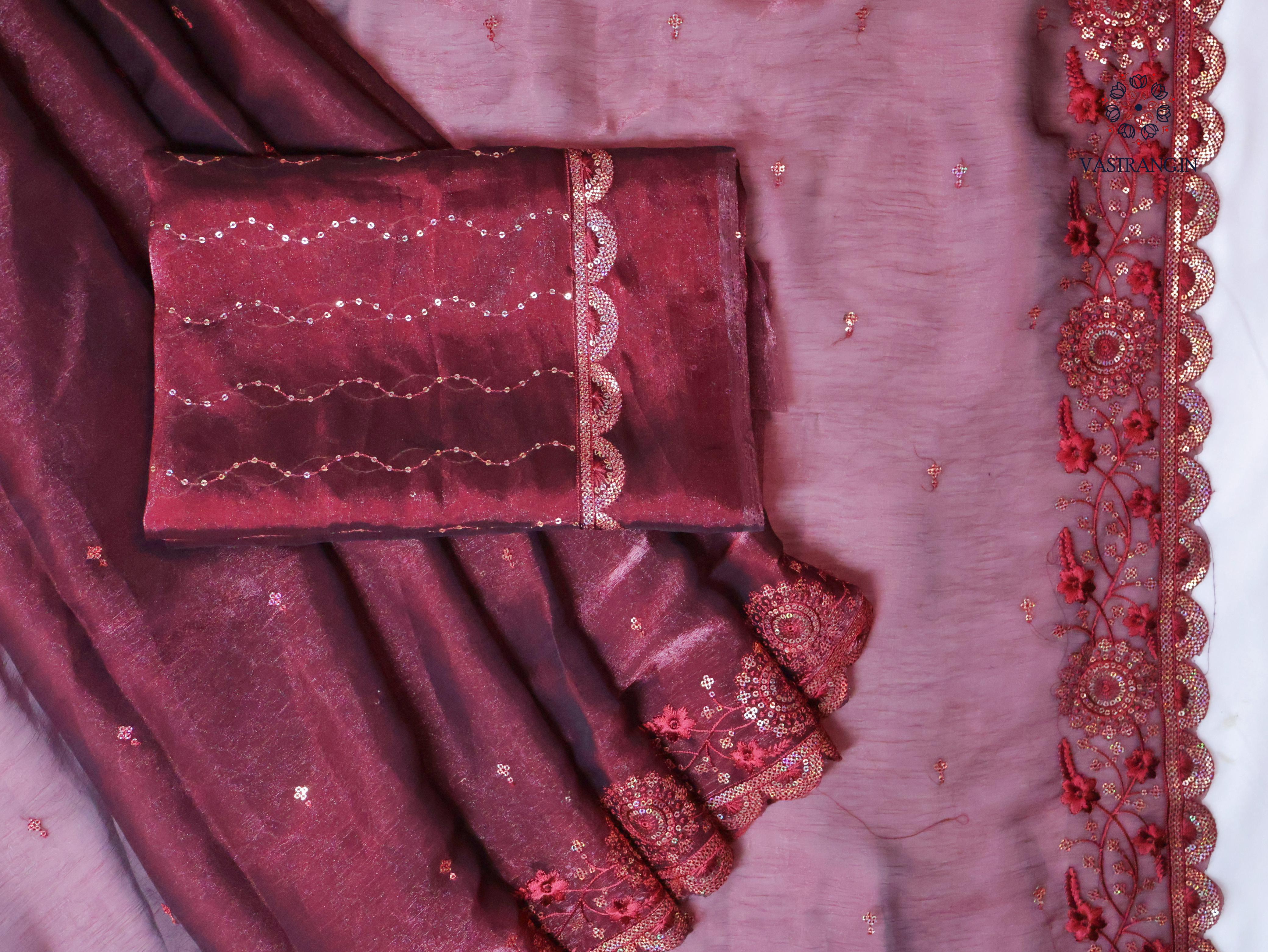 Partywear Crush Silk Sequence n Cut Work Fancy Designer Saree With Blouse Piece