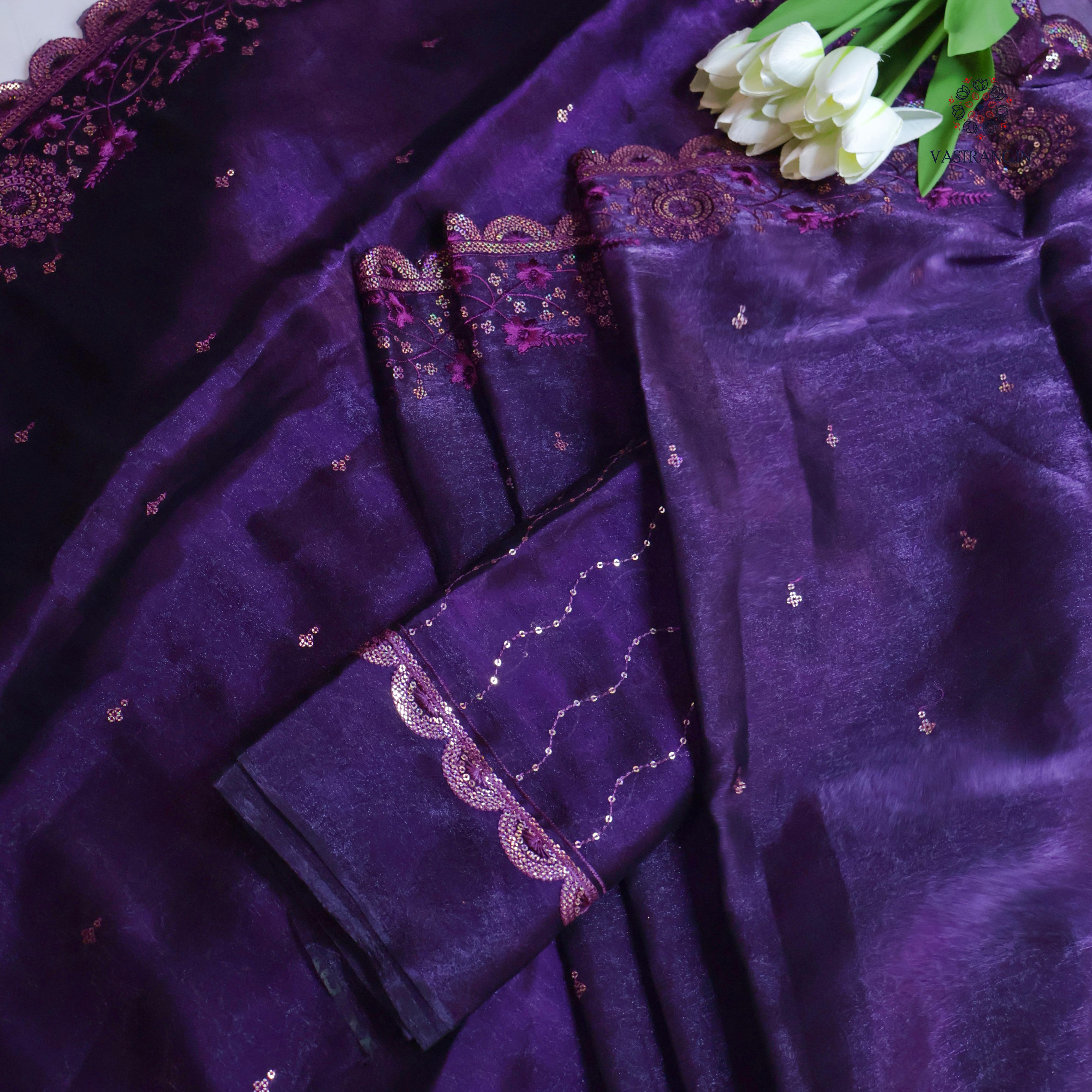 Partywear Crush Silk Sequence n Cut Work Fancy Designer Saree With Blouse Piece