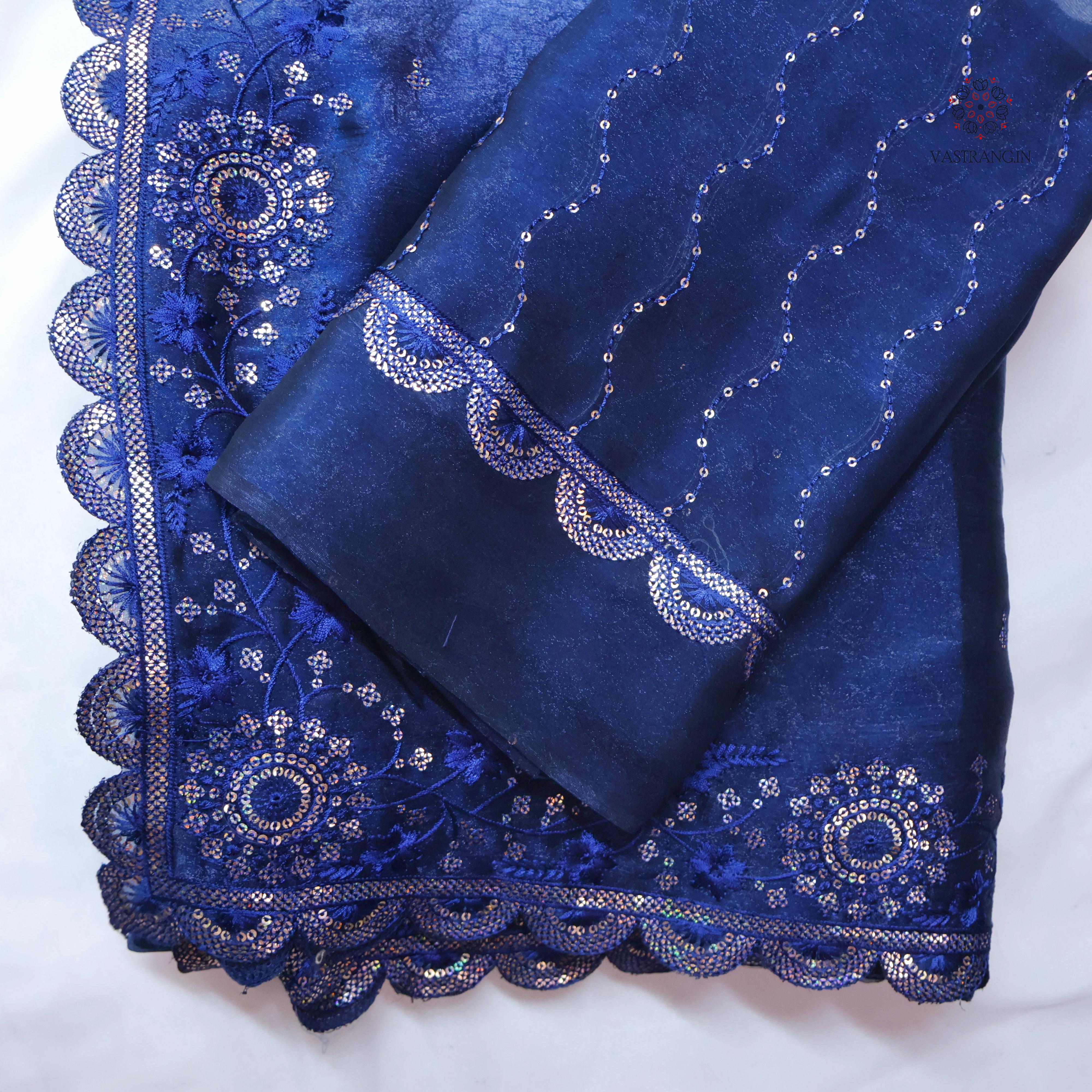 Partywear Crush Silk Sequence n Cut Work Fancy Designer Saree With Blouse Piece